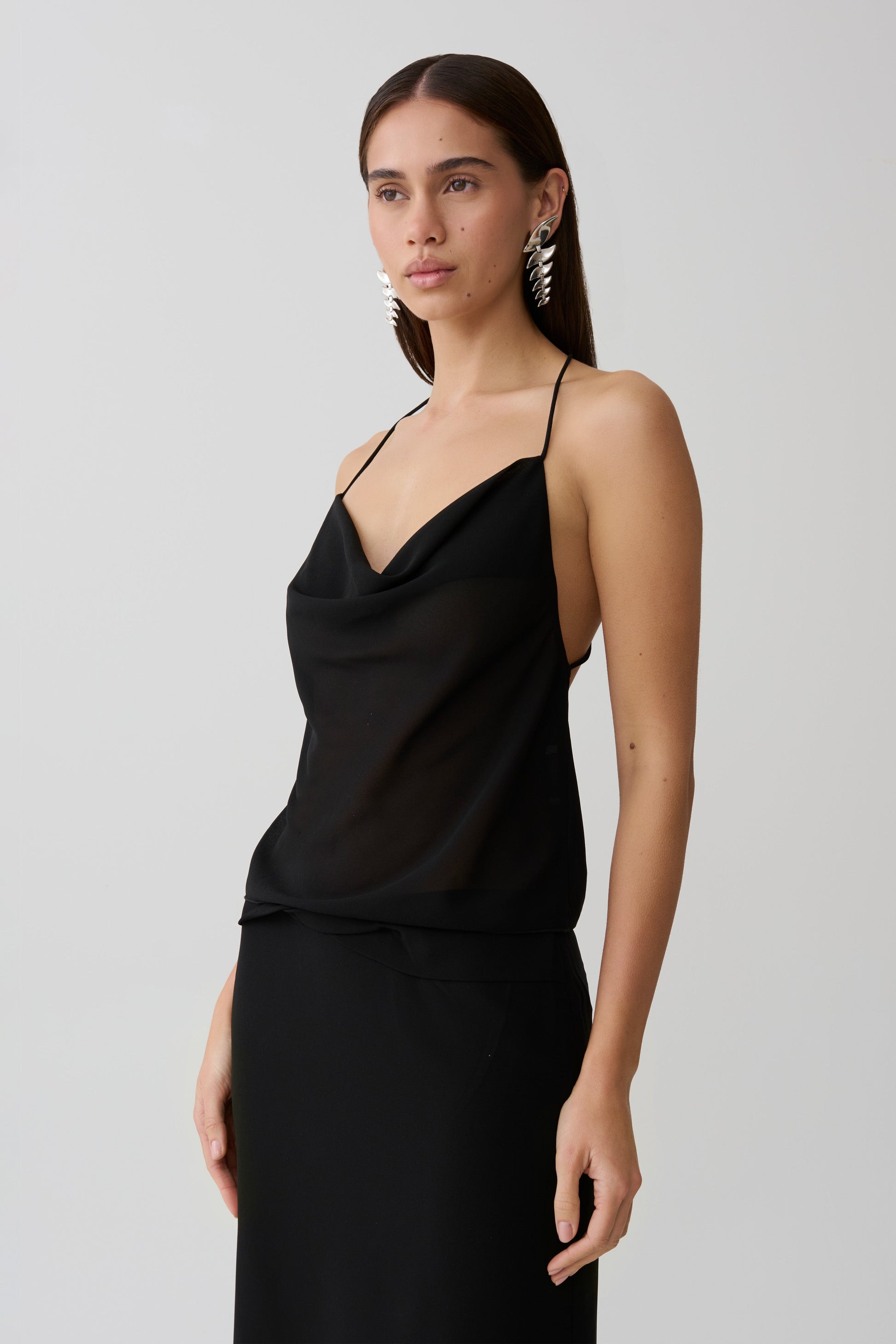 Amelia Low Back Chiffon Top - Black #3