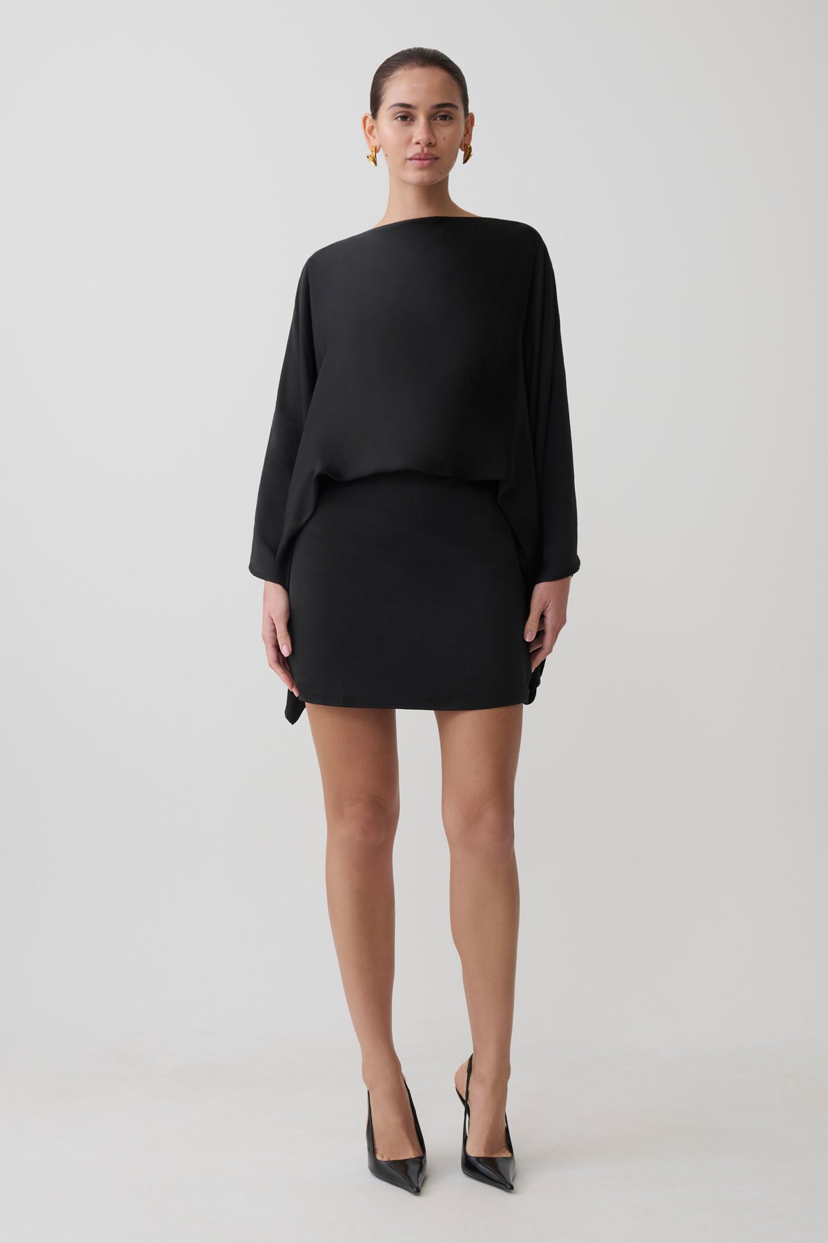 Anoushka Cowl Back Satin Mini Dress - Black #6
