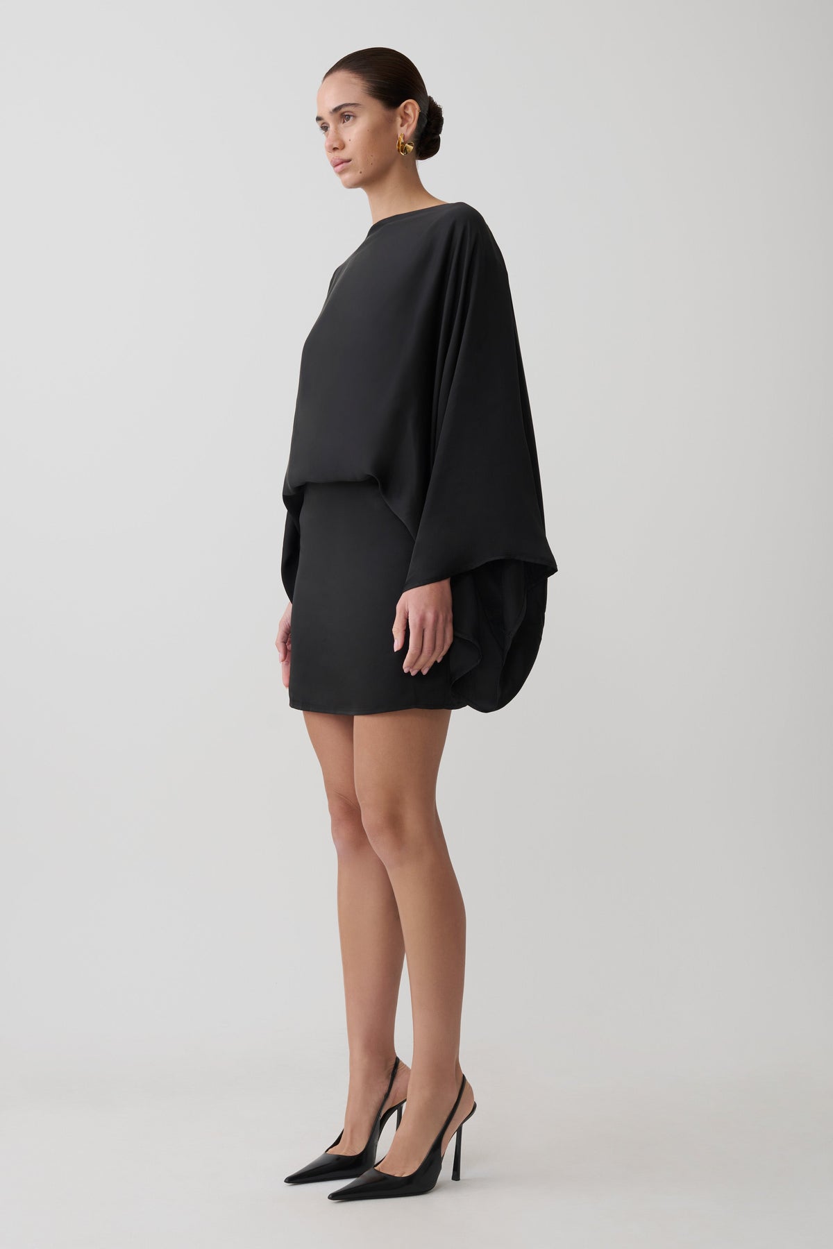 Anoushka Cowl Back Satin Mini Dress - Black #4
