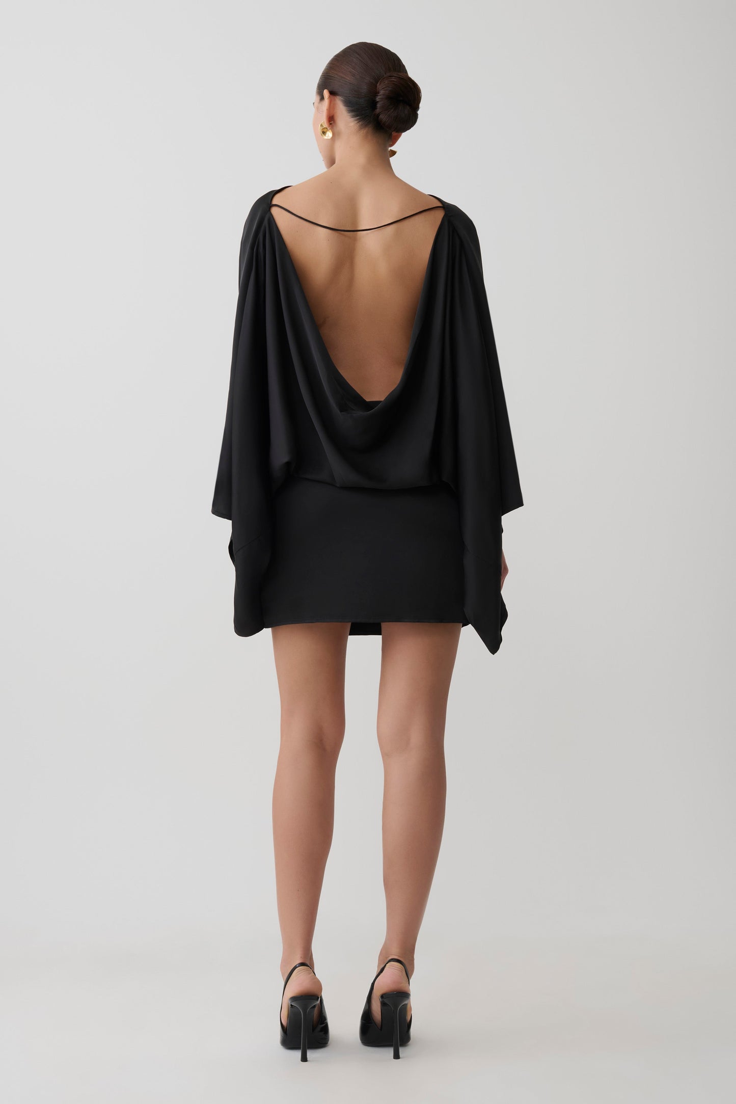 Anoushka Cowl Back Satin Mini Dress - Black