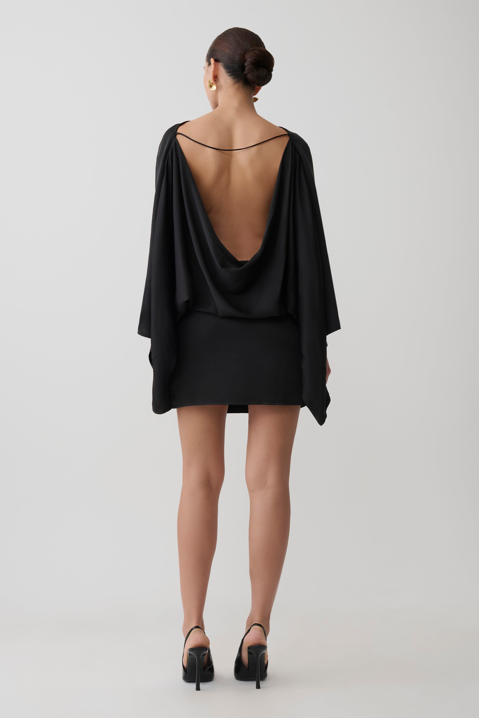 Anoushka Cowl Back Satin Mini Dress - Black #5