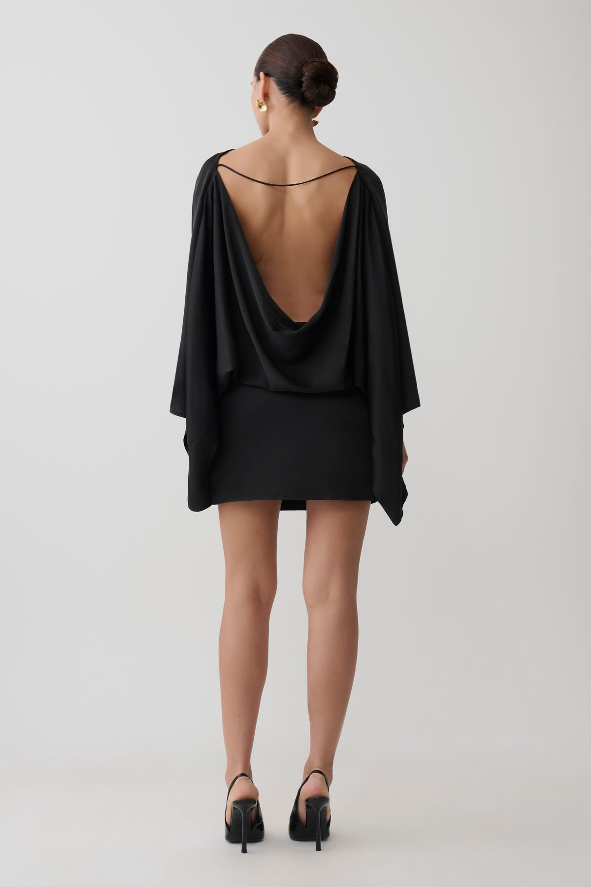 Anoushka Cowl Back Satin Mini Dress - Black #5