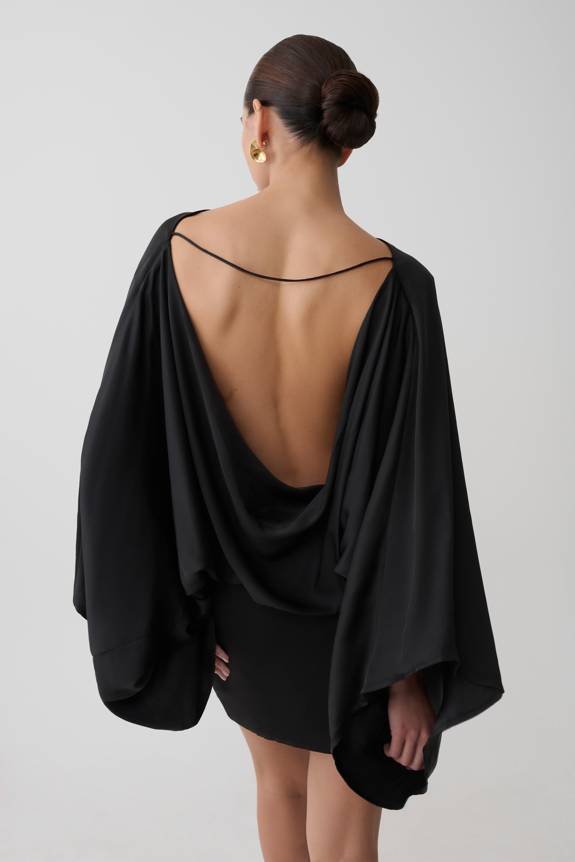 Anoushka Cowl Back Satin Mini Dress - Black #3