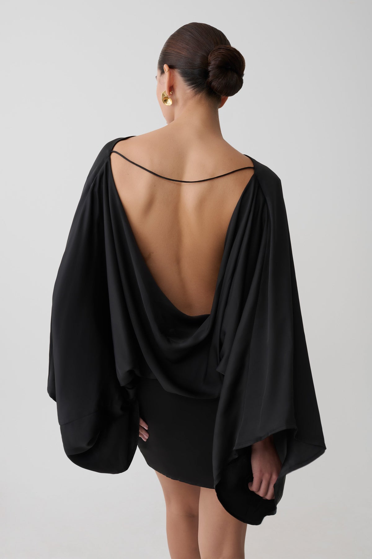 Anoushka Cowl Back Satin Mini Dress - Black #3
