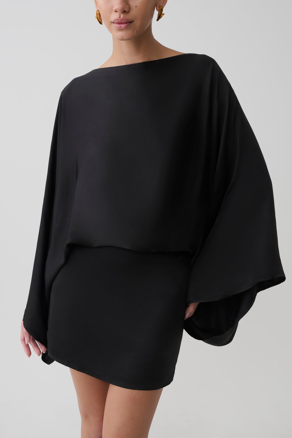 Anoushka Cowl Back Satin Mini Dress - Black #2