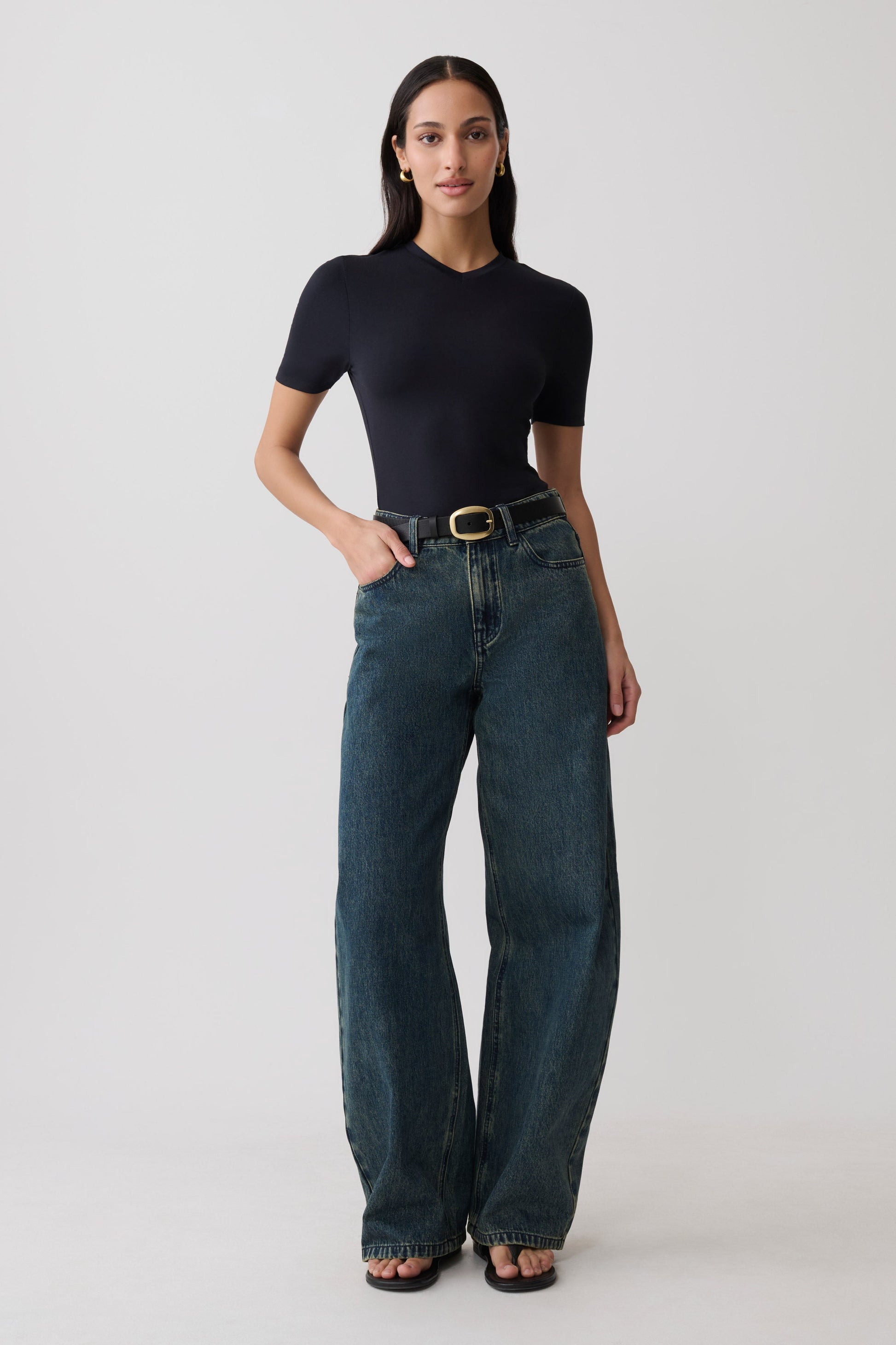 Janelle High V Neck Short Sleeve Top - Black #6