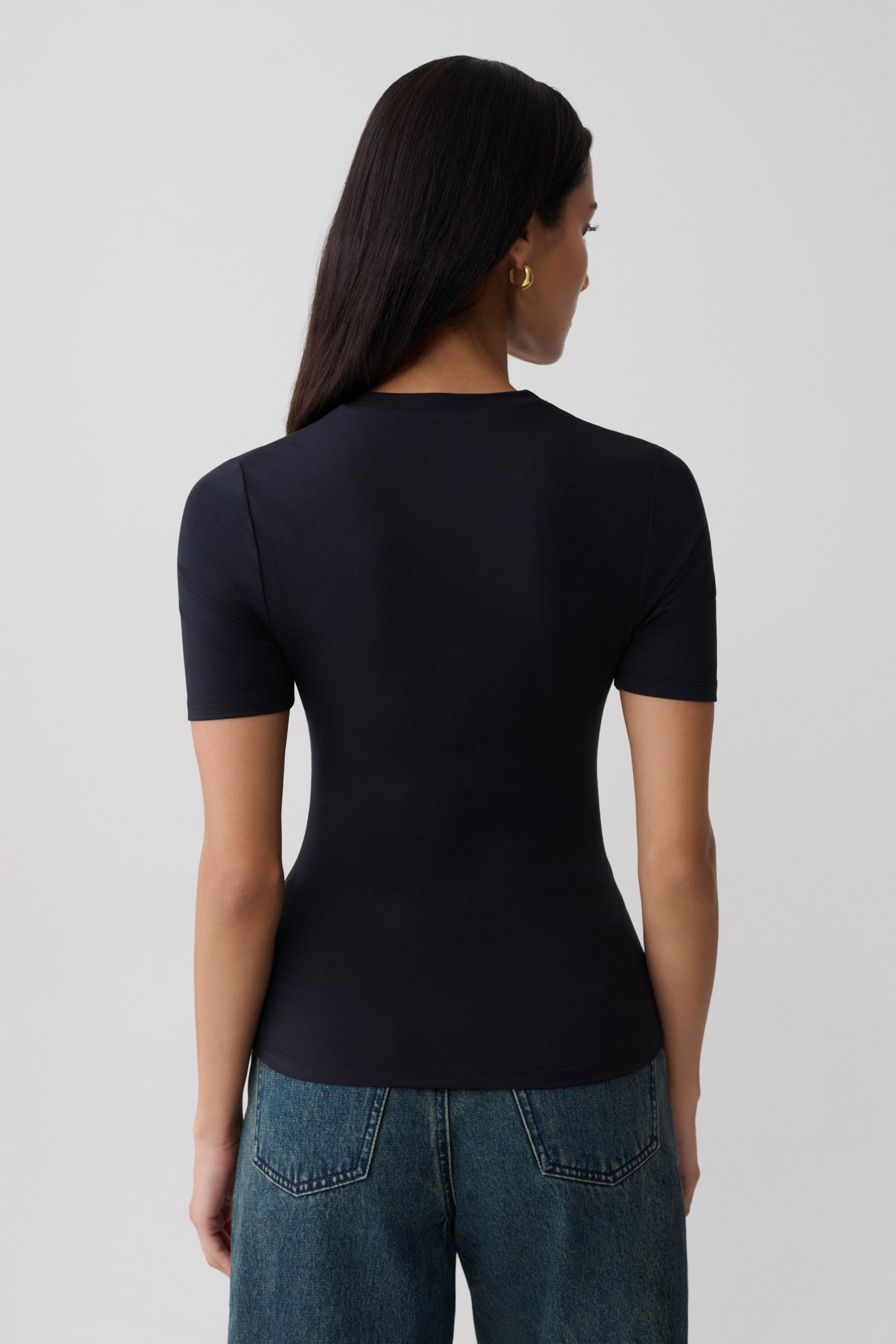 Janelle High V Neck Short Sleeve Top - Black #2