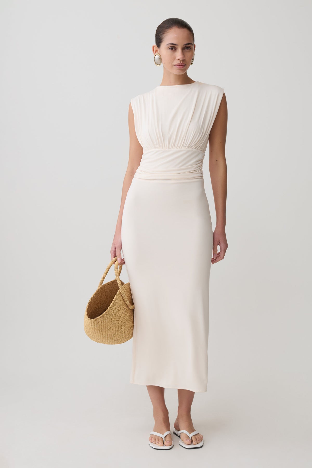 Kura Ruched Modal Sleeveless Midi Dress - Ivory #6