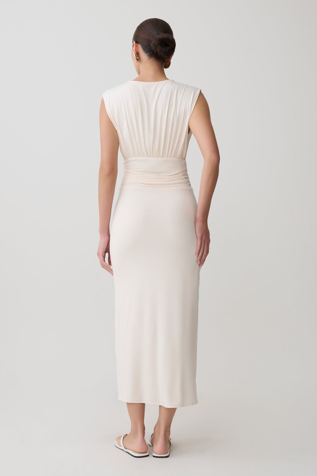 Kura Ruched Modal Sleeveless Midi Dress - Ivory #2
