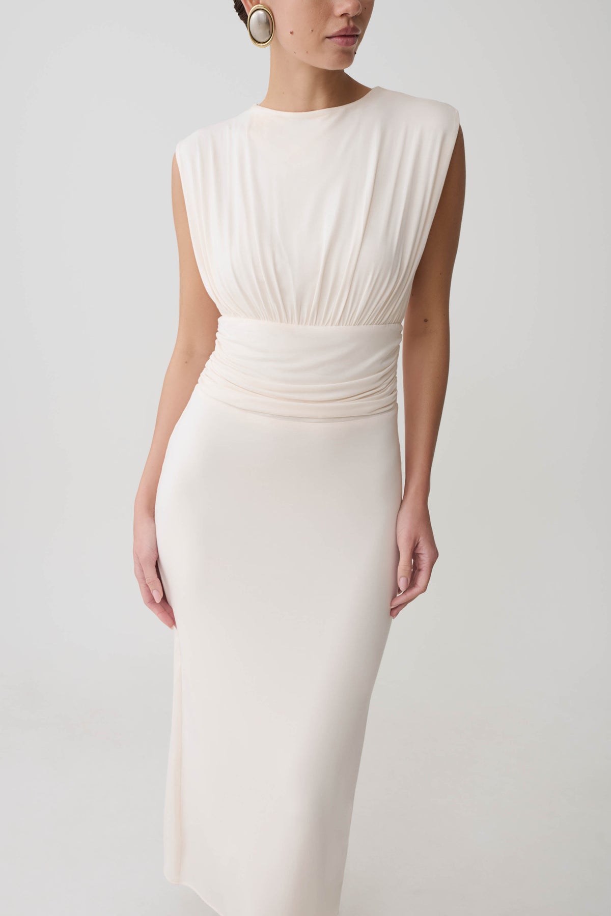 Kura Ruched Modal Sleeveless Midi Dress - Ivory #3