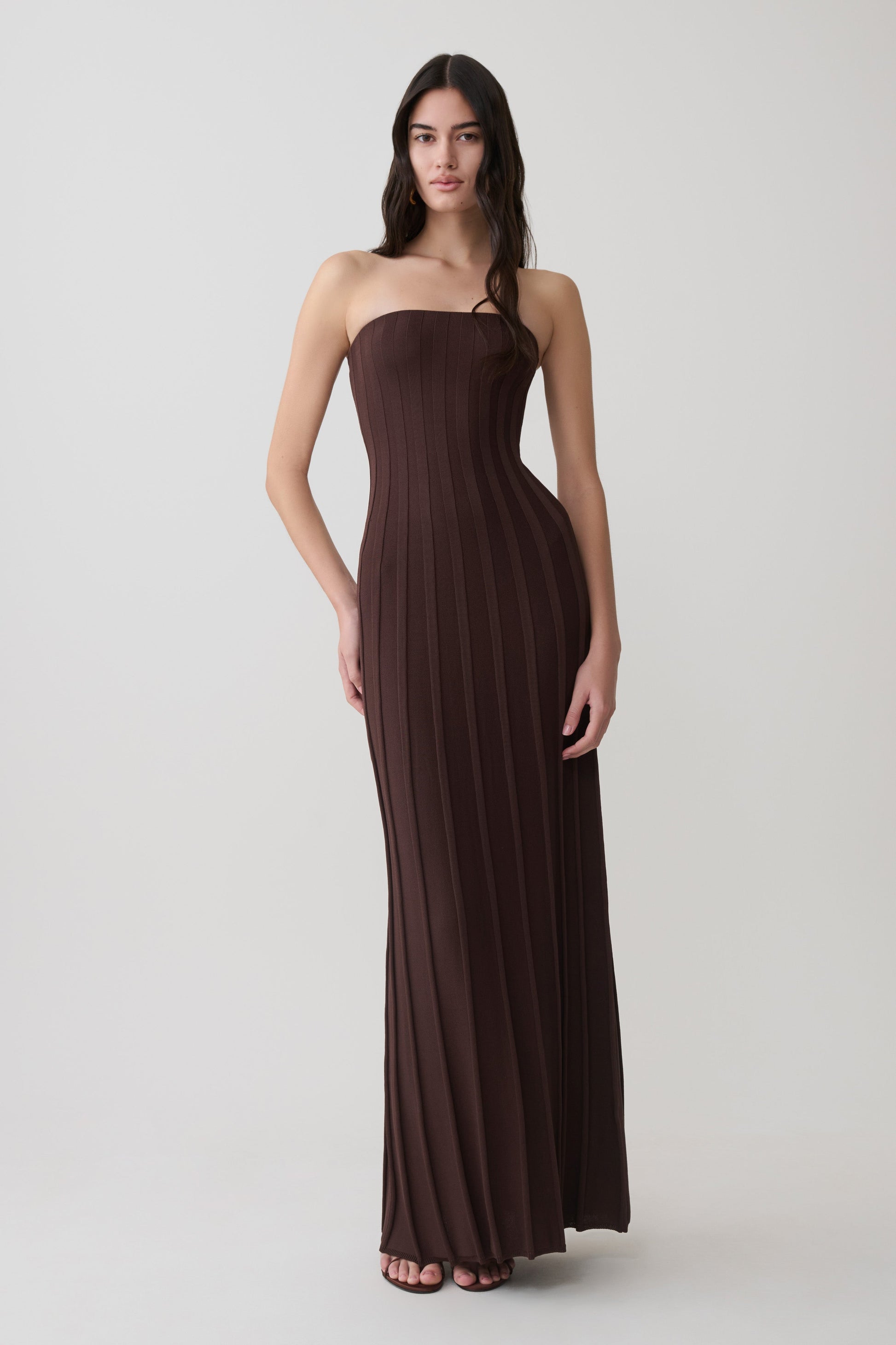 Pia Ribbed Strapless Maxi Dress - Chocolate #6