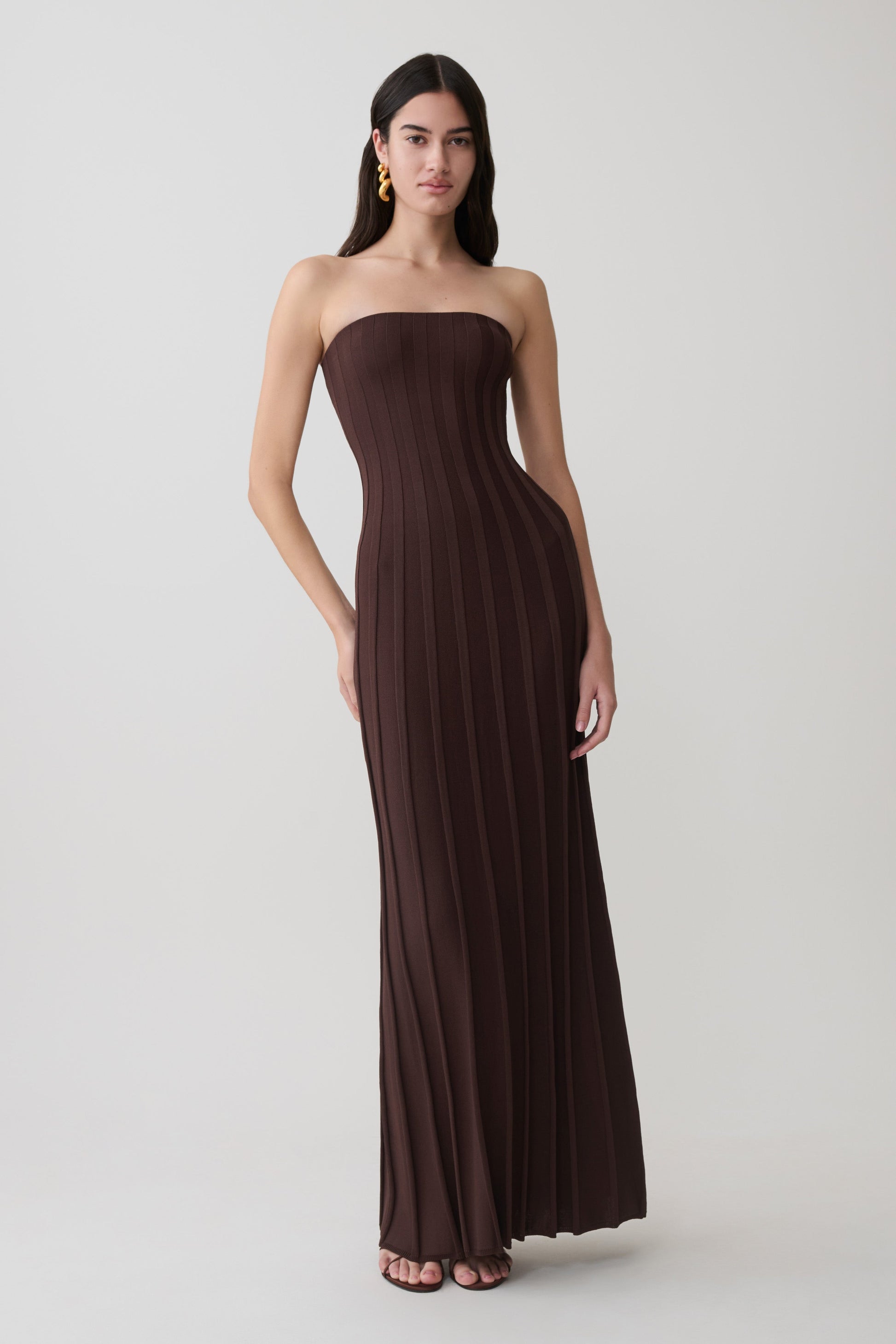 Pia Ribbed Strapless Maxi Dress - Chocolate #5