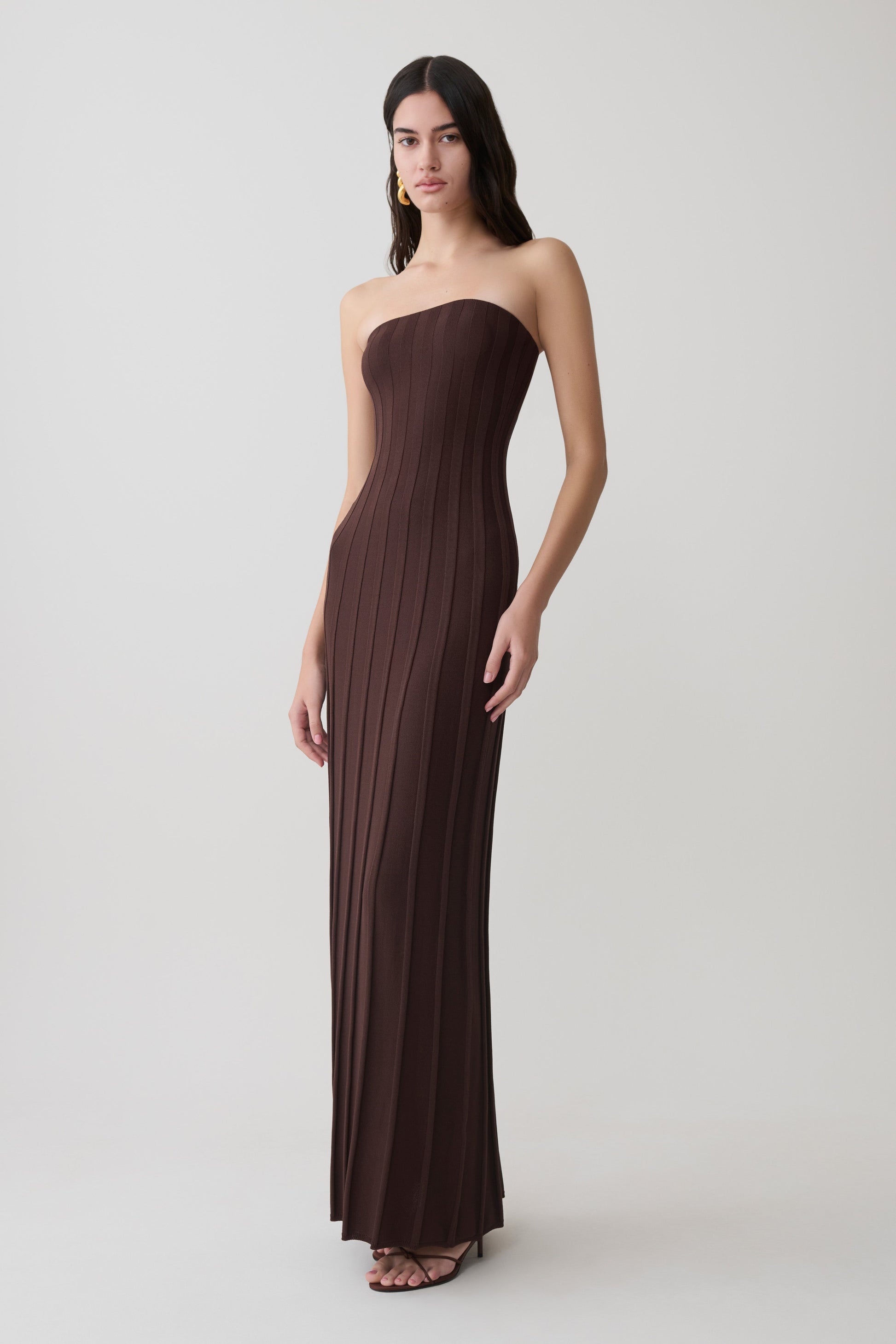 Pia Ribbed Strapless Maxi Dress - Chocolate #4