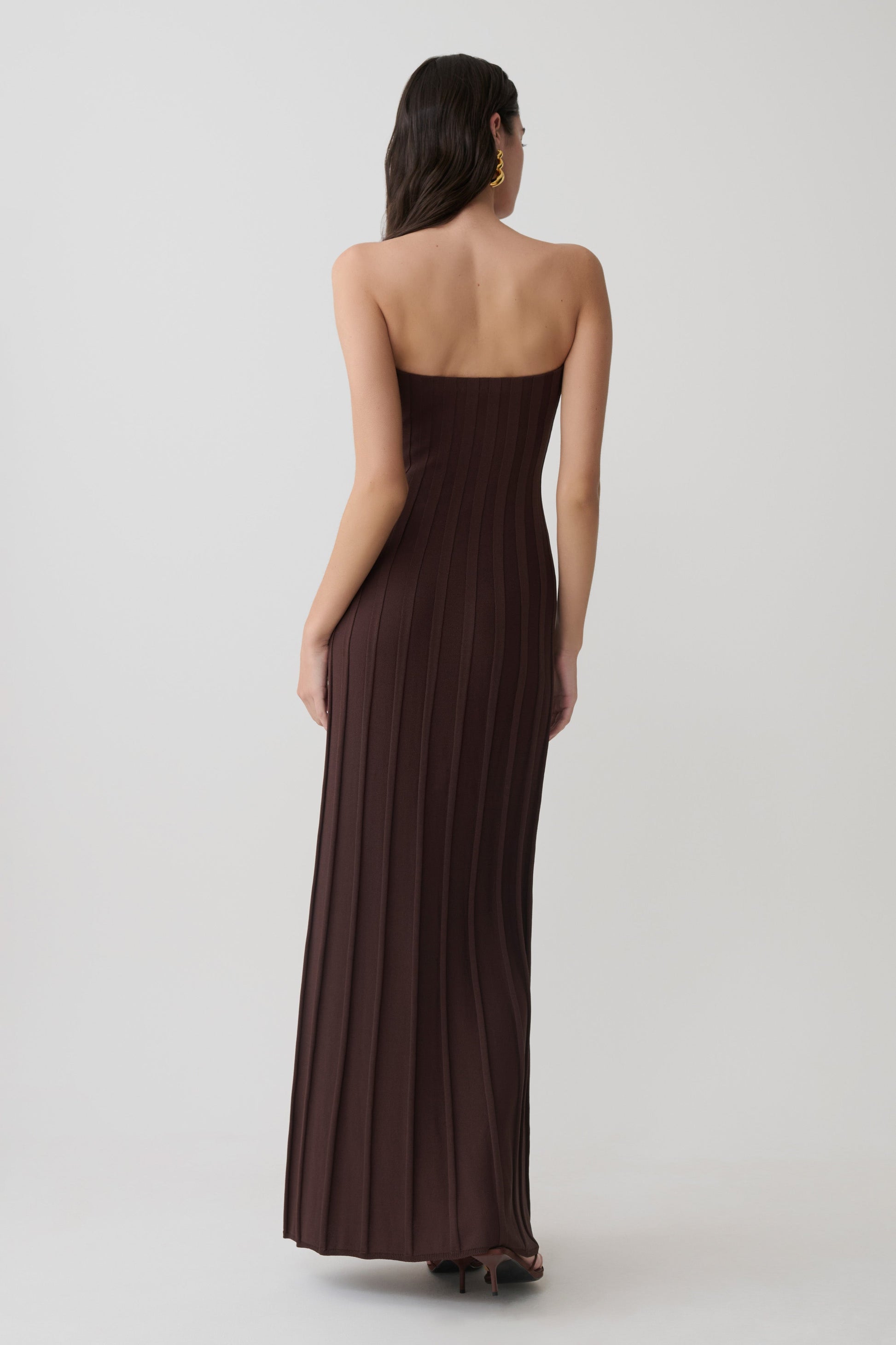 Pia Ribbed Strapless Maxi Dress - Chocolate #2