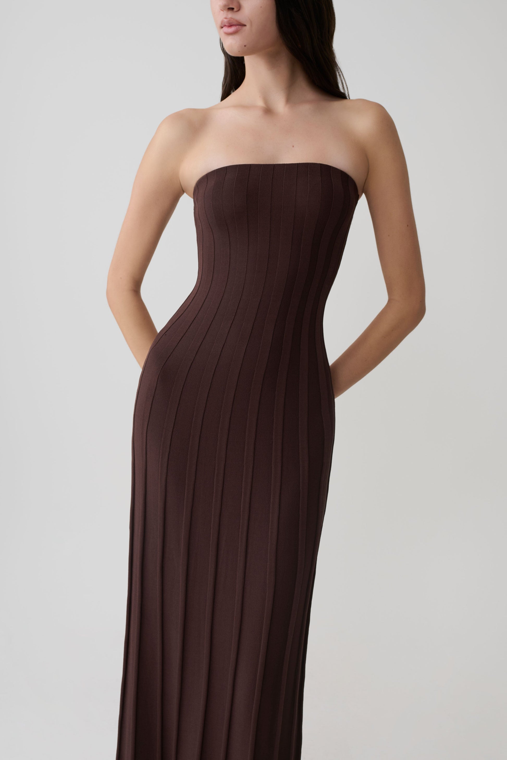 Pia Ribbed Strapless Maxi Dress - Chocolate #3