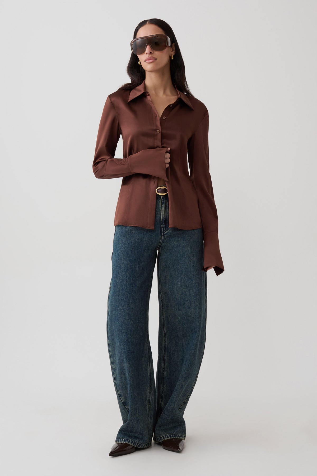 Queenie Silk Long Sleeve Shirt - Dark Chocolate #7