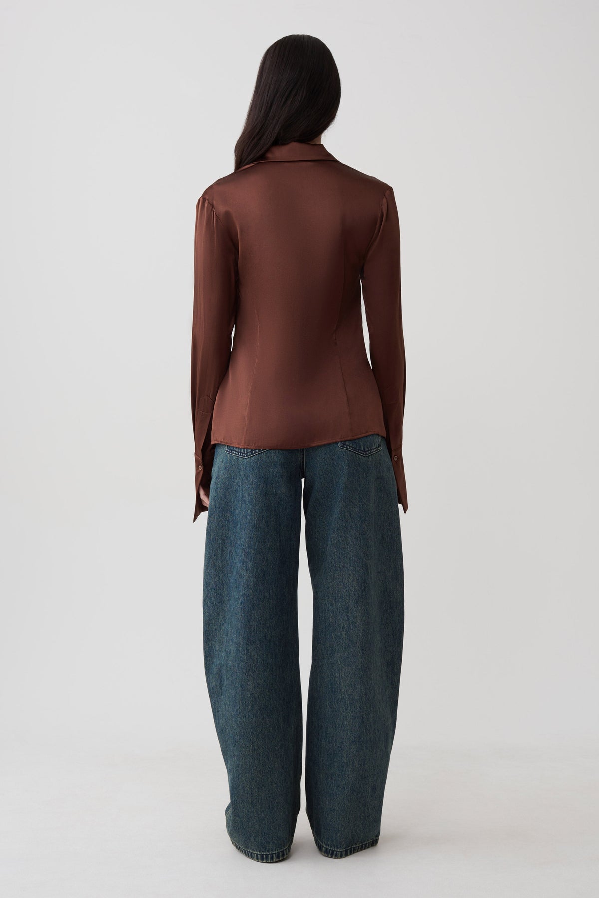 Queenie Silk Long Sleeve Shirt - Dark Chocolate #5