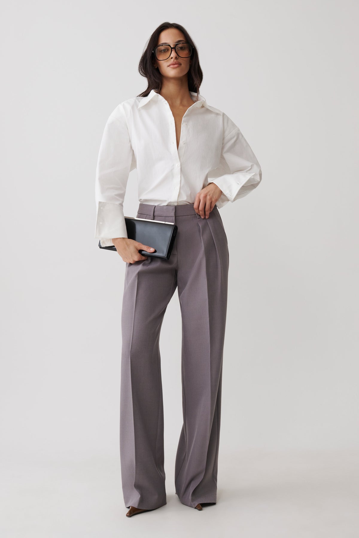Phoebe Straight Leg Suiting Pants - Light Grey Marle #8