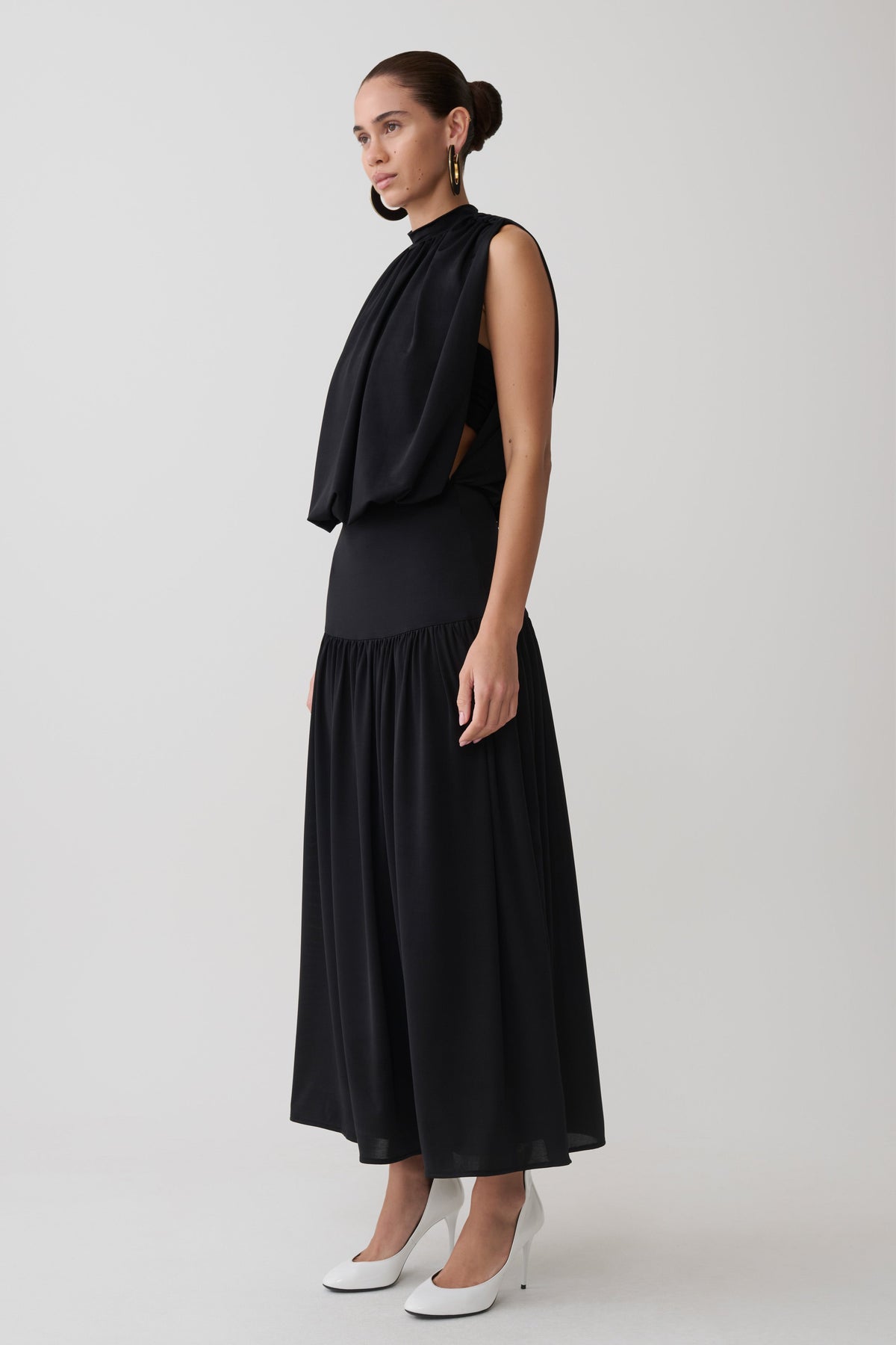 True Drop Waist Gathered Midi Dress - Black #5