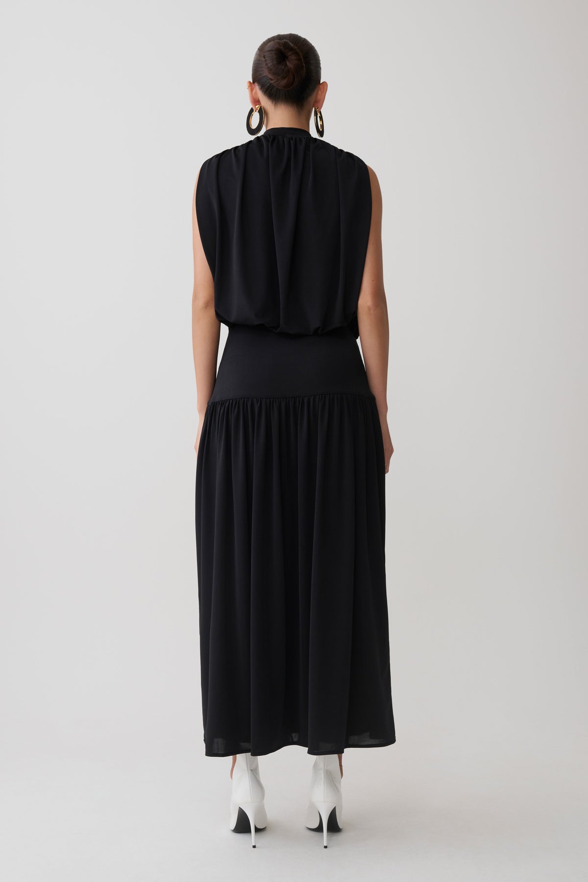 True Drop Waist Gathered Midi Dress - Black #4