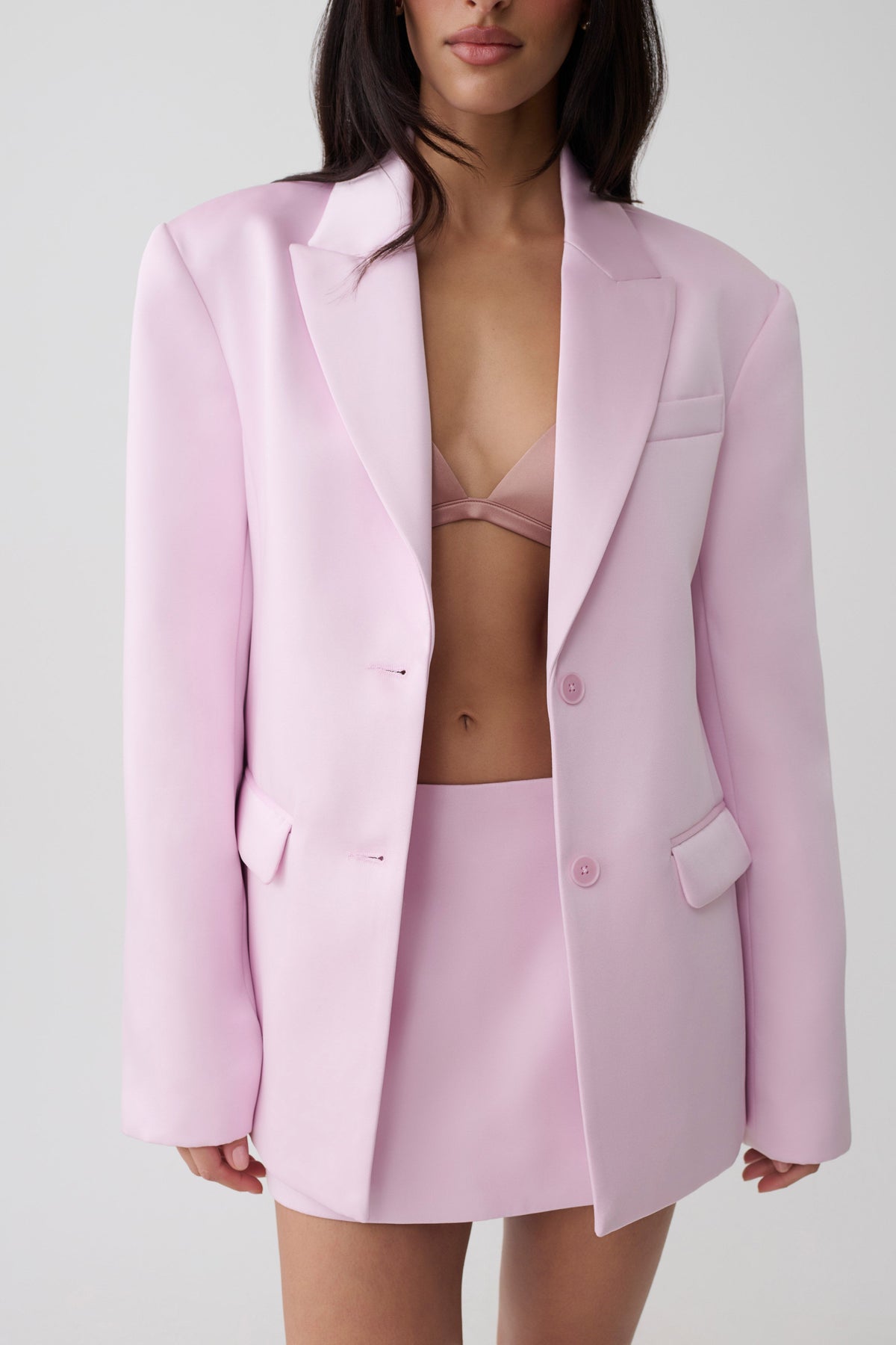 Alicia Structured Satin Blazer - Baby Pink #3