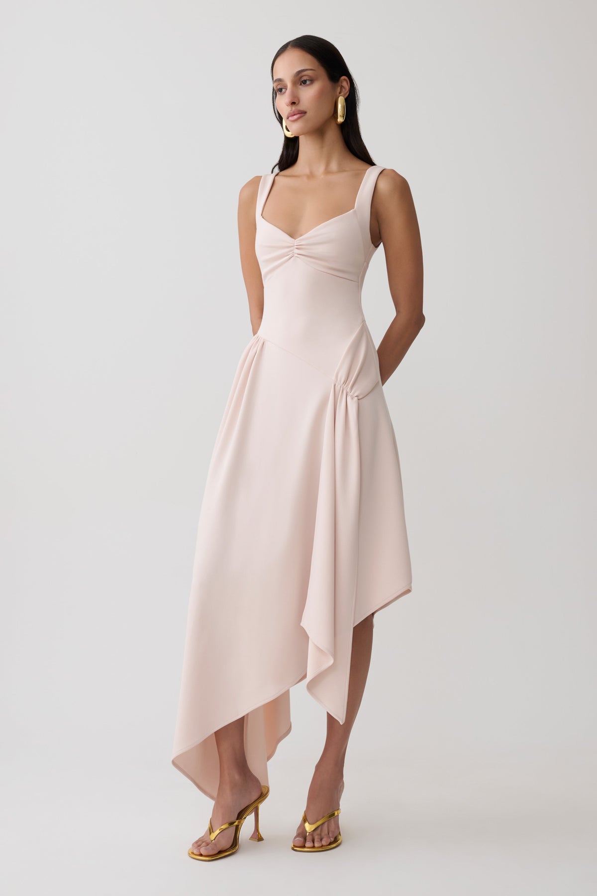 Cellini Asymmetric Hem Midi Dress - Muted Pink #4