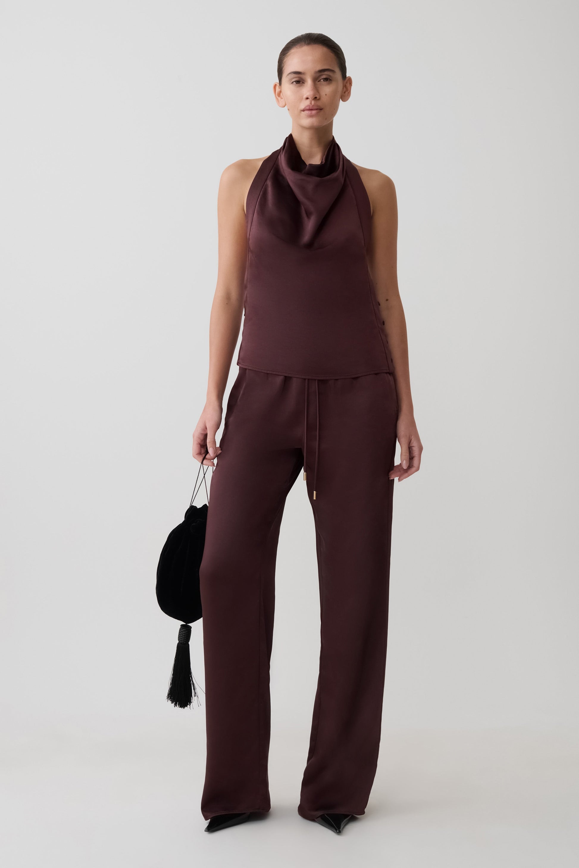 Danica Straight Leg Satin Pants - Mahogany #6