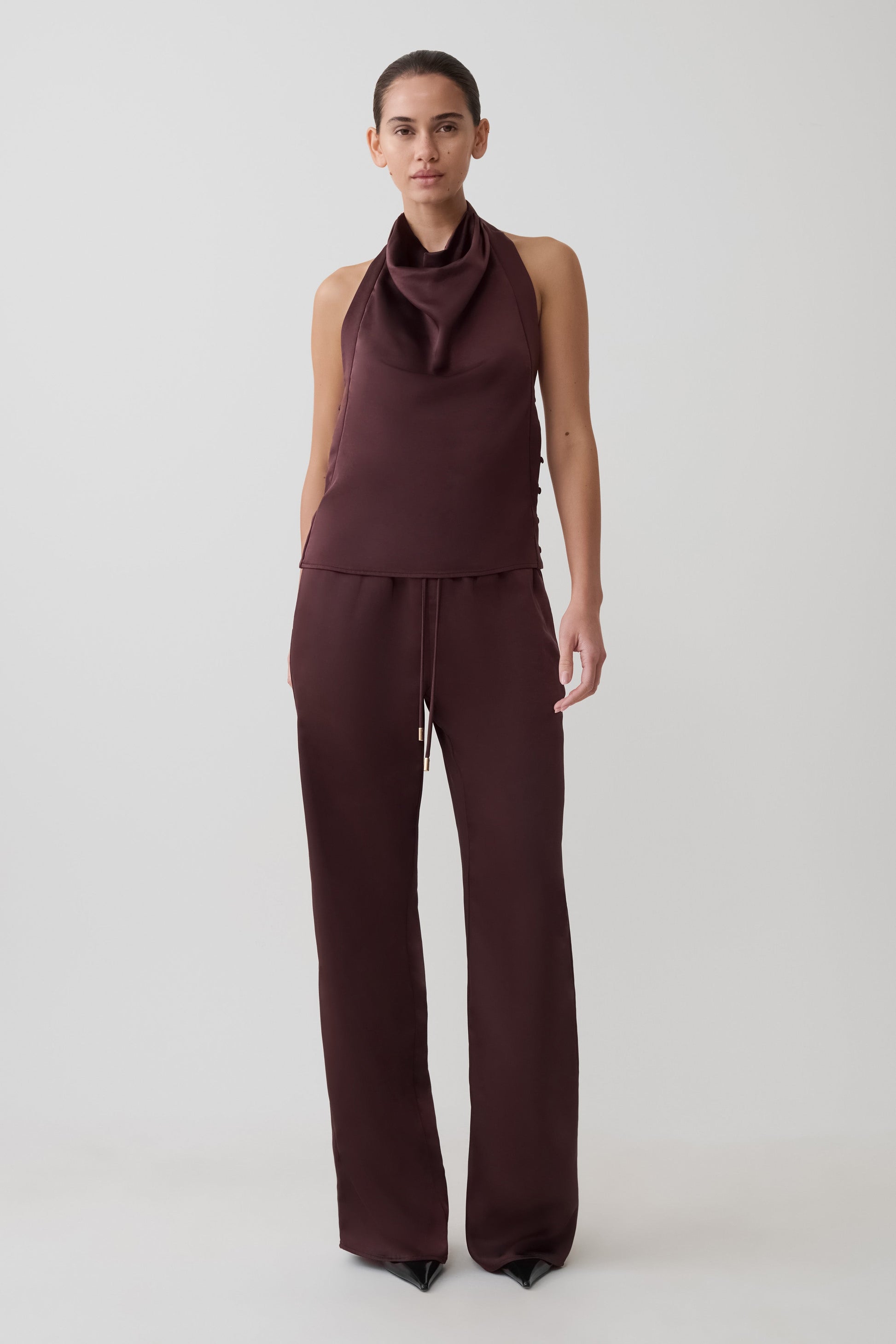 Danica Satin Halter Sleeveless Top - Mahogany #5