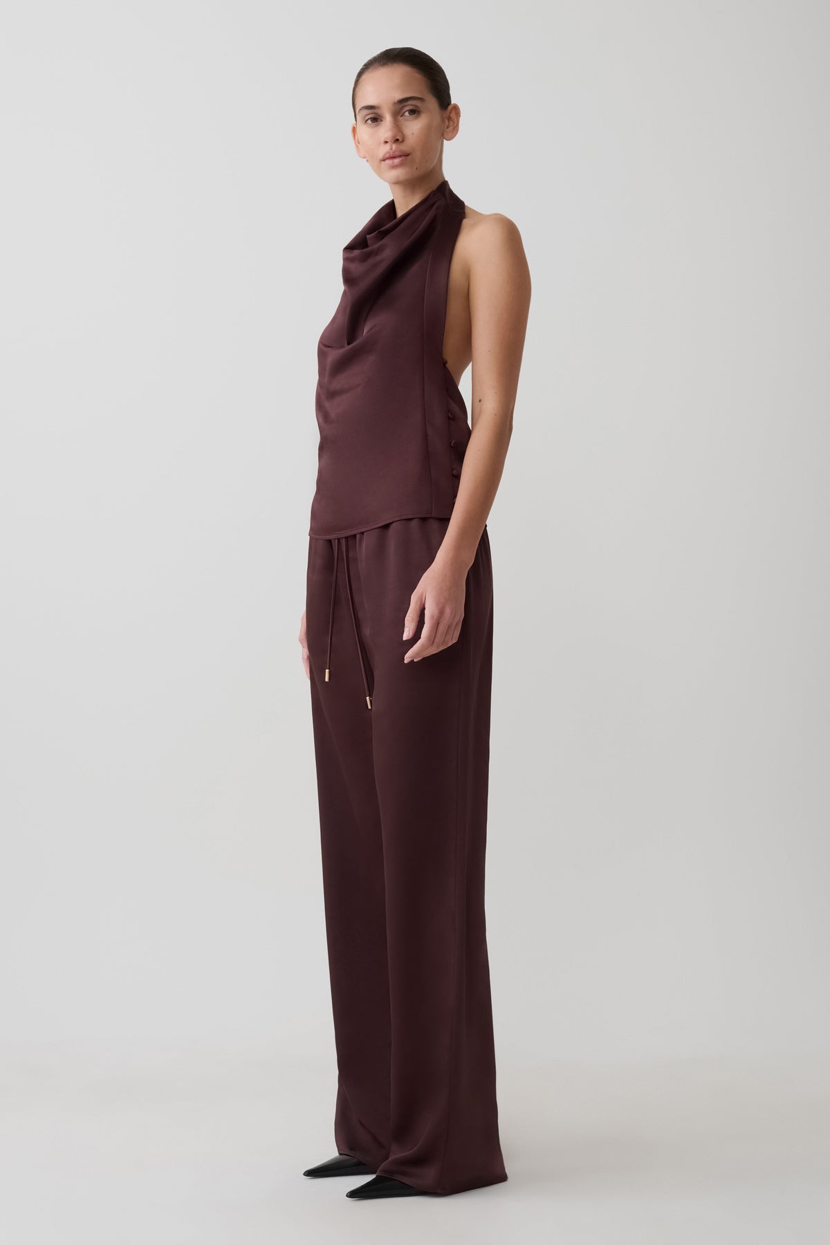 Danica Straight Leg Satin Pants - Mahogany #5