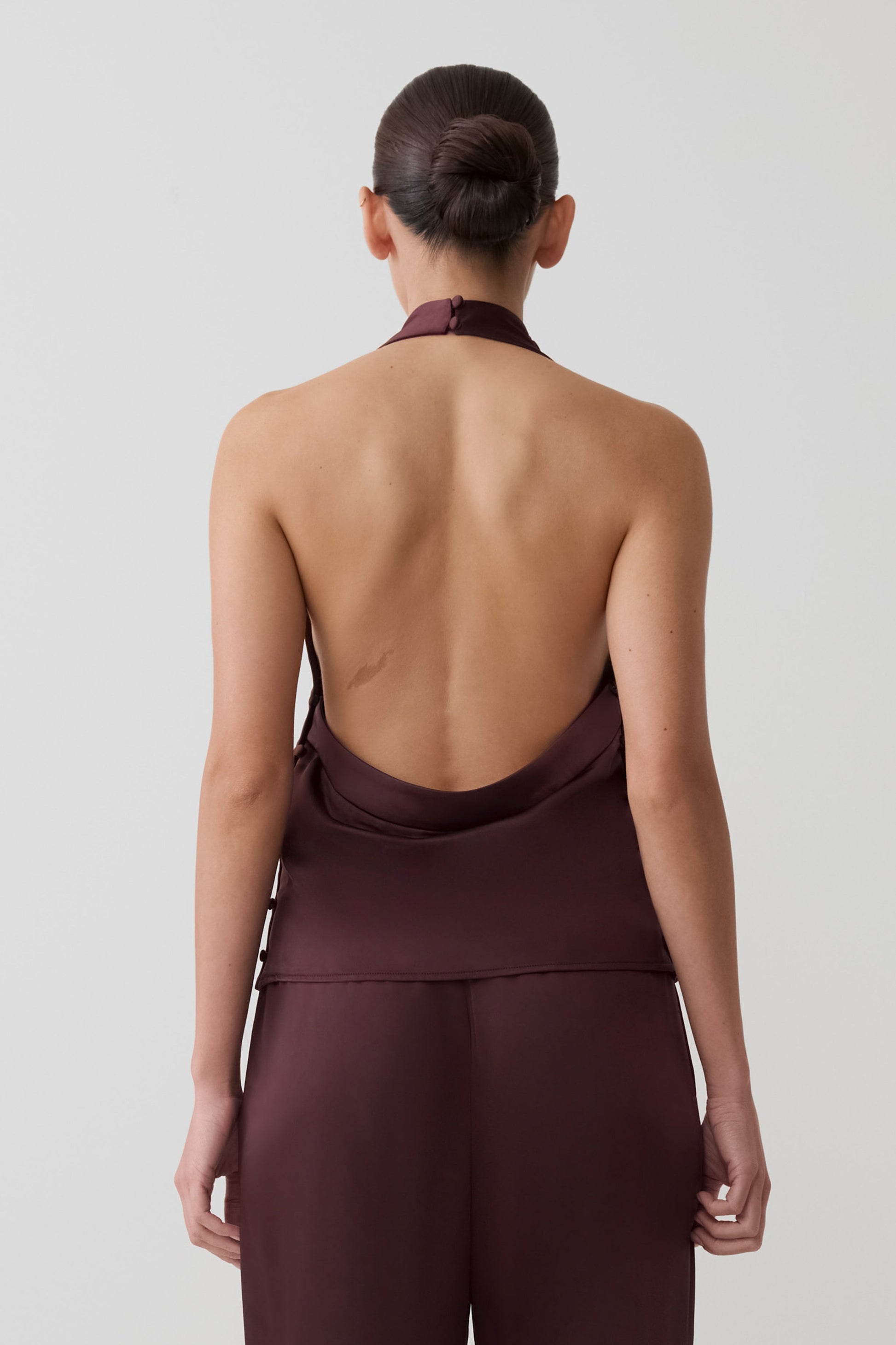 Danica Satin Halter Sleeveless Top - Mahogany #2