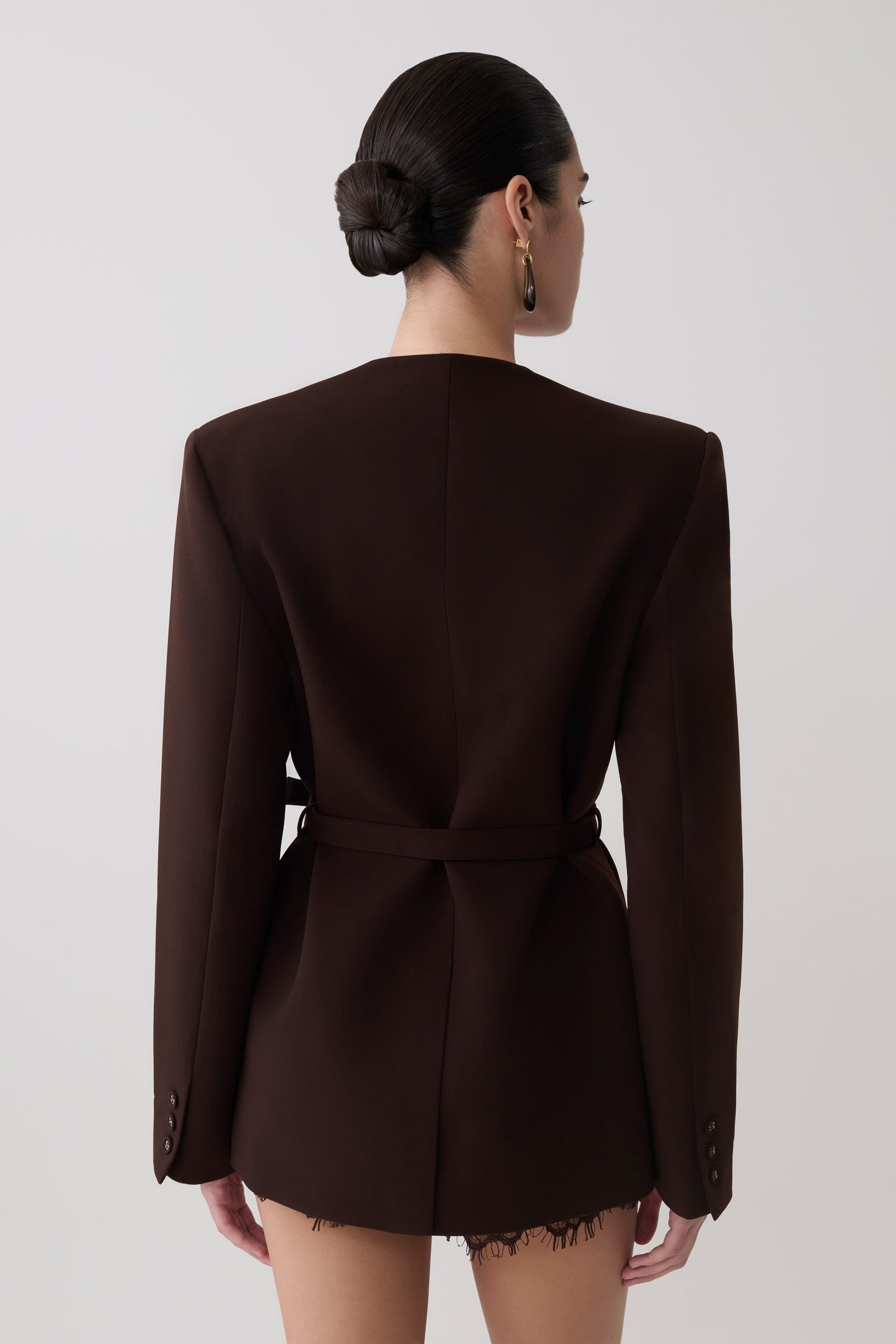 Darcie Drop Shoulder Suiting Blazer - Dark Chocolate