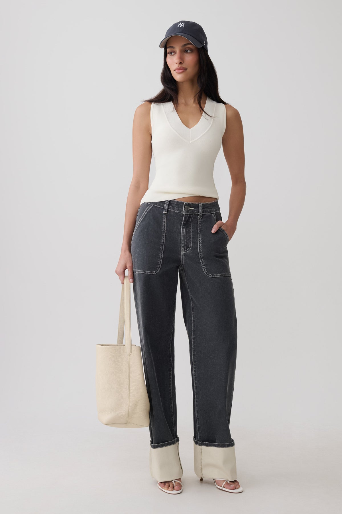 Hellen Cuff Denim Pants - Dark Grey #2
