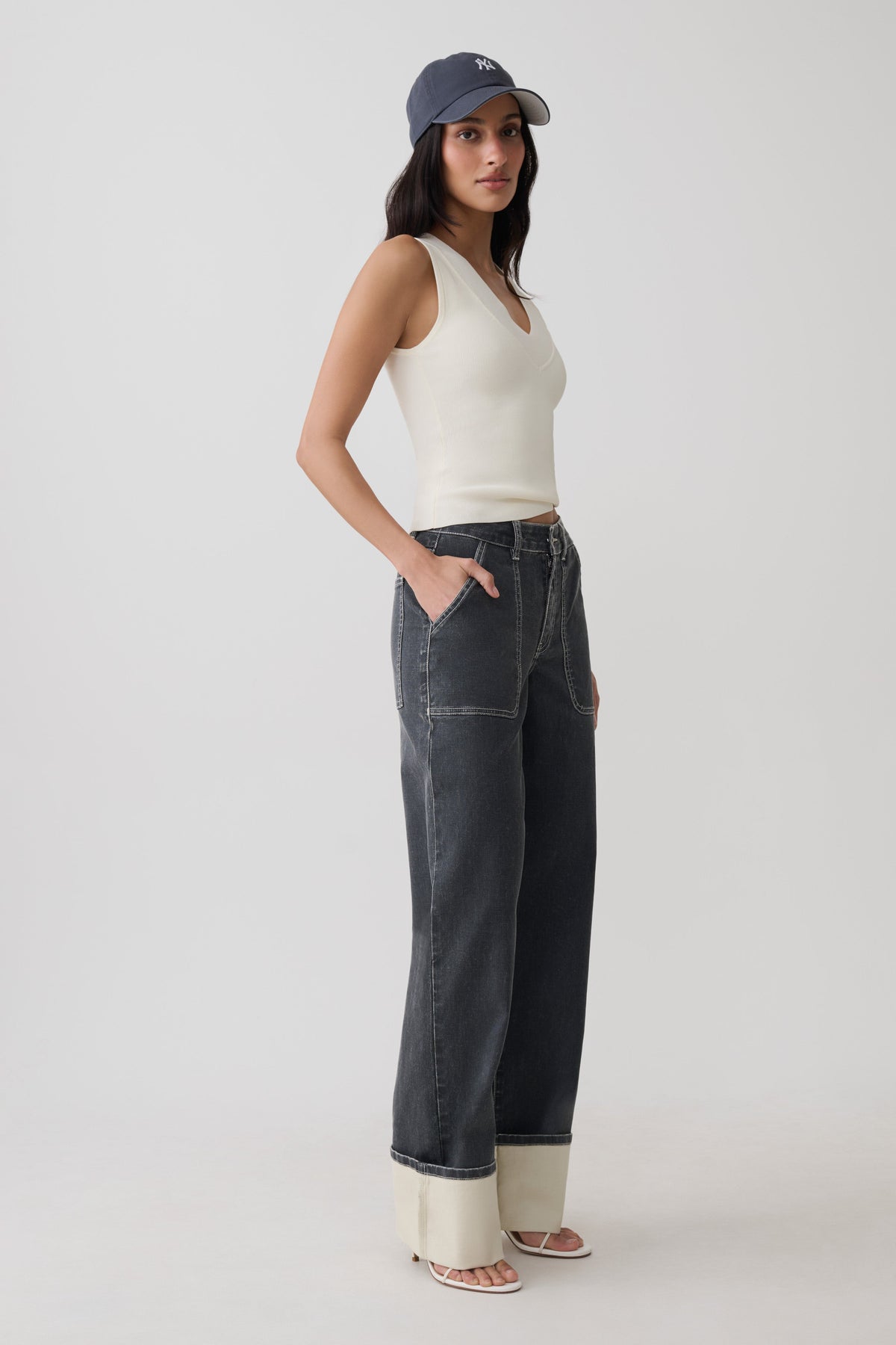 Hellen Cuff Denim Pants - Dark Grey #3