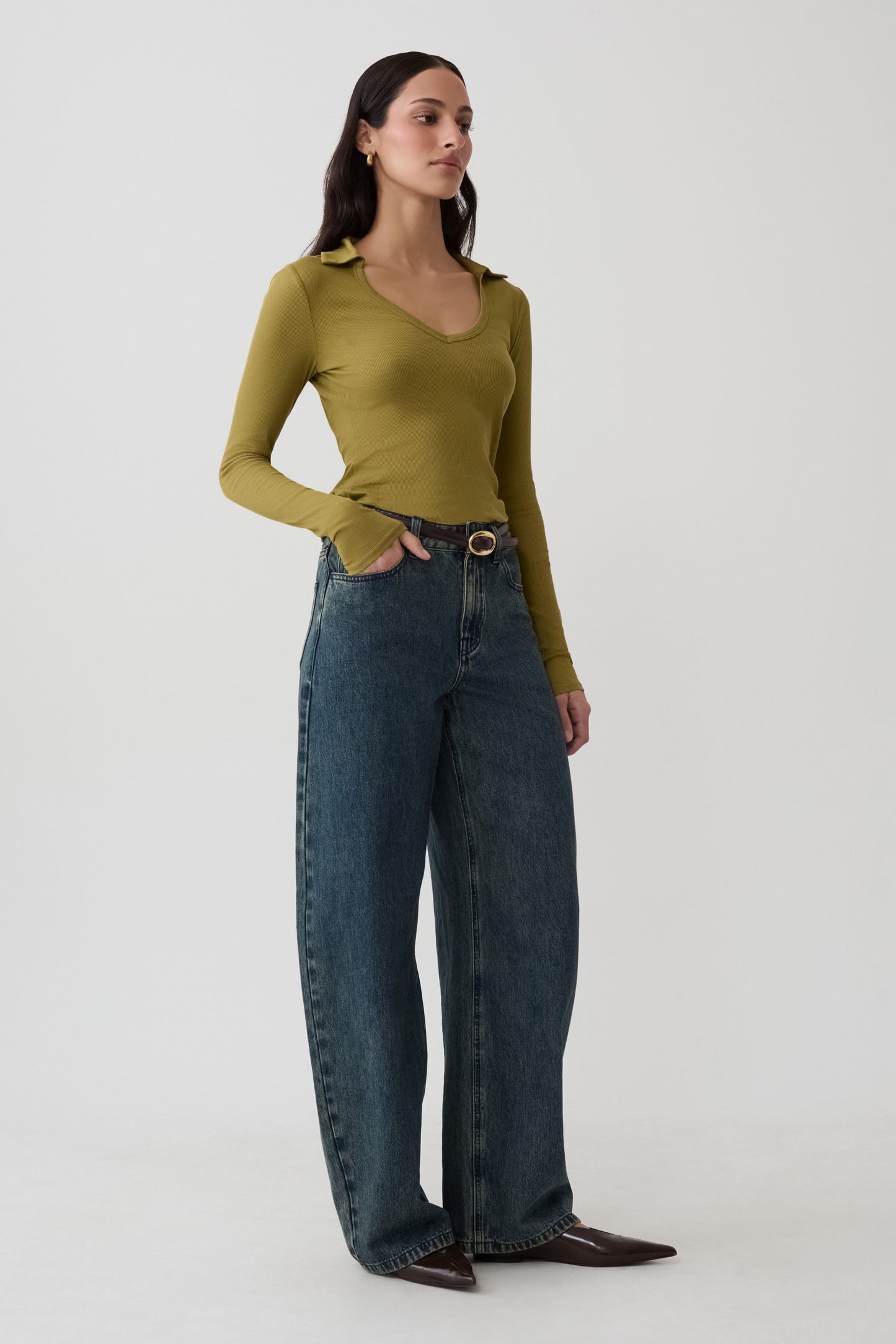 Jessina Collared Long Sleeve Top - Olive