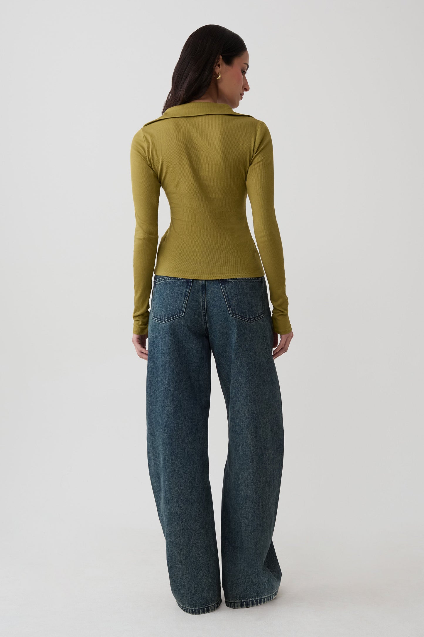 Jessina Collared Long Sleeve Top - Olive