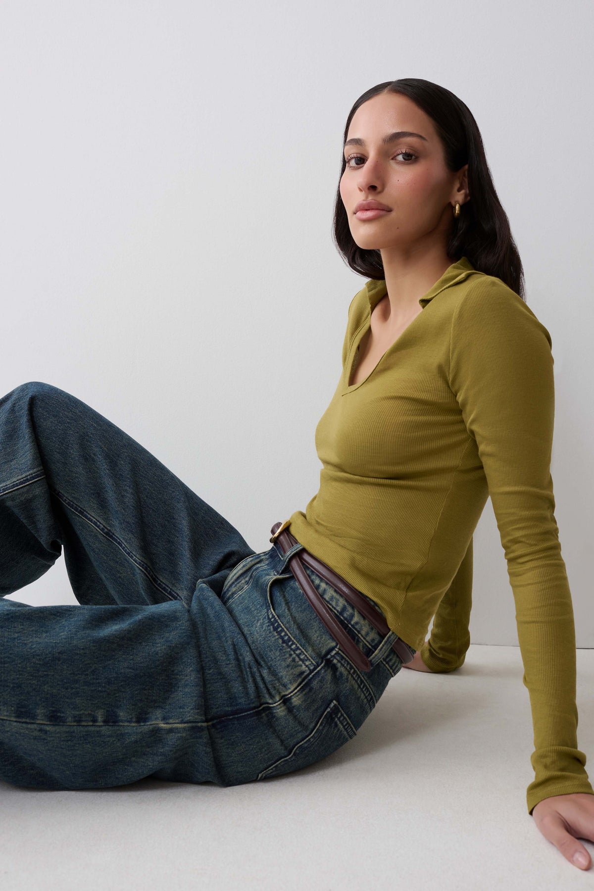 Jessina Collared Long Sleeve Top - Olive