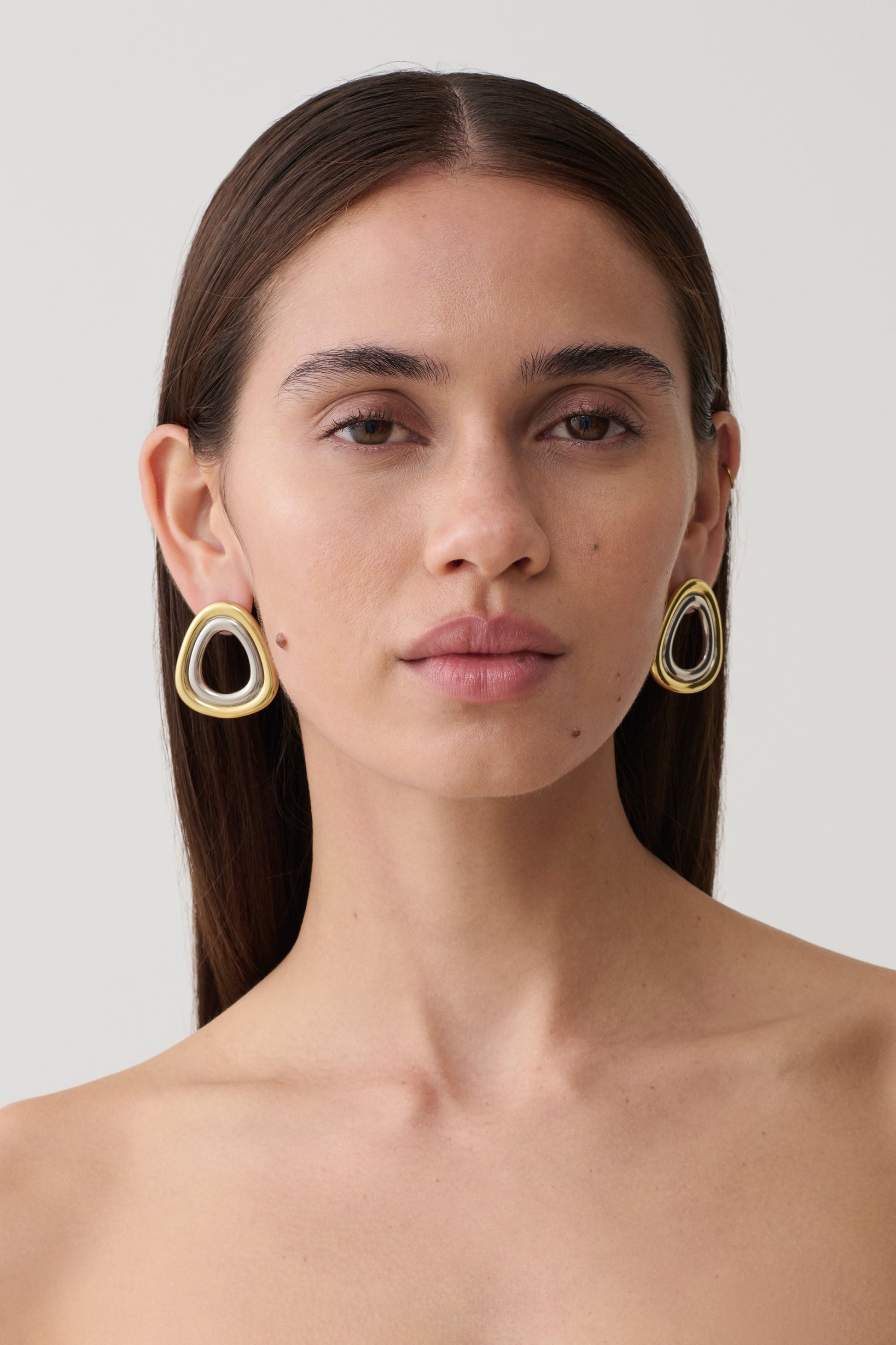 Empire Two Toned Rounded Triangle Earring - Silver/Gold #2