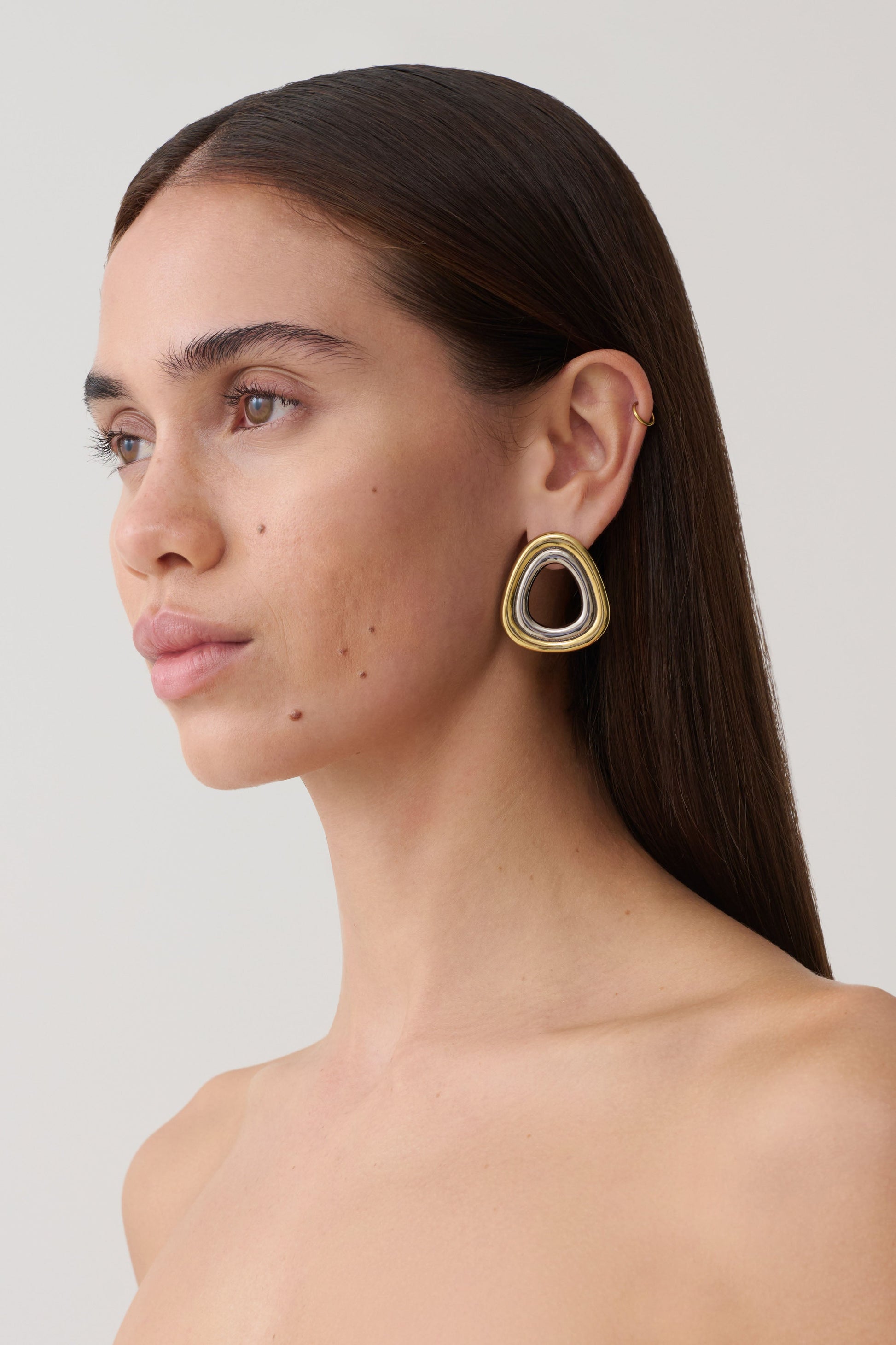 Empire Two Toned Rounded Triangle Earring - Silver/Gold #3