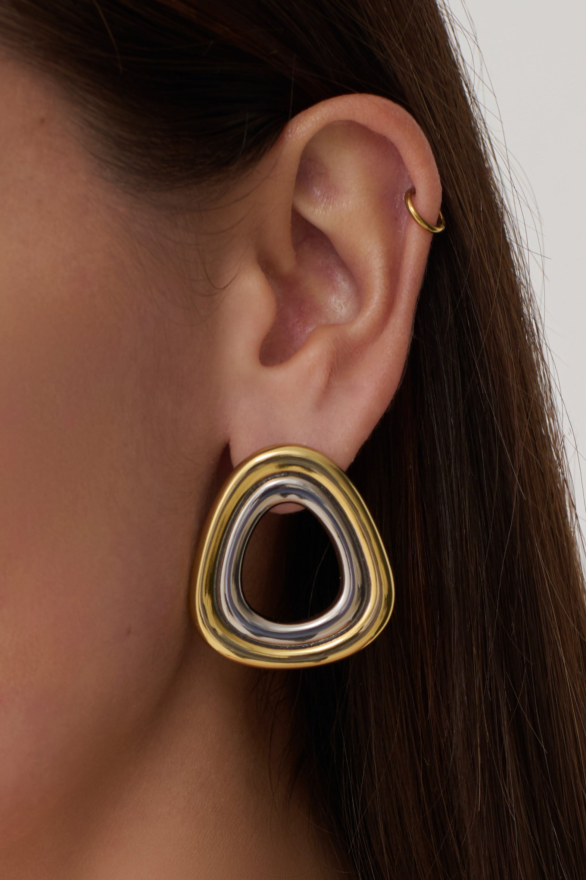 Empire Two Toned Rounded Triangle Earring - Silver/Gold #4