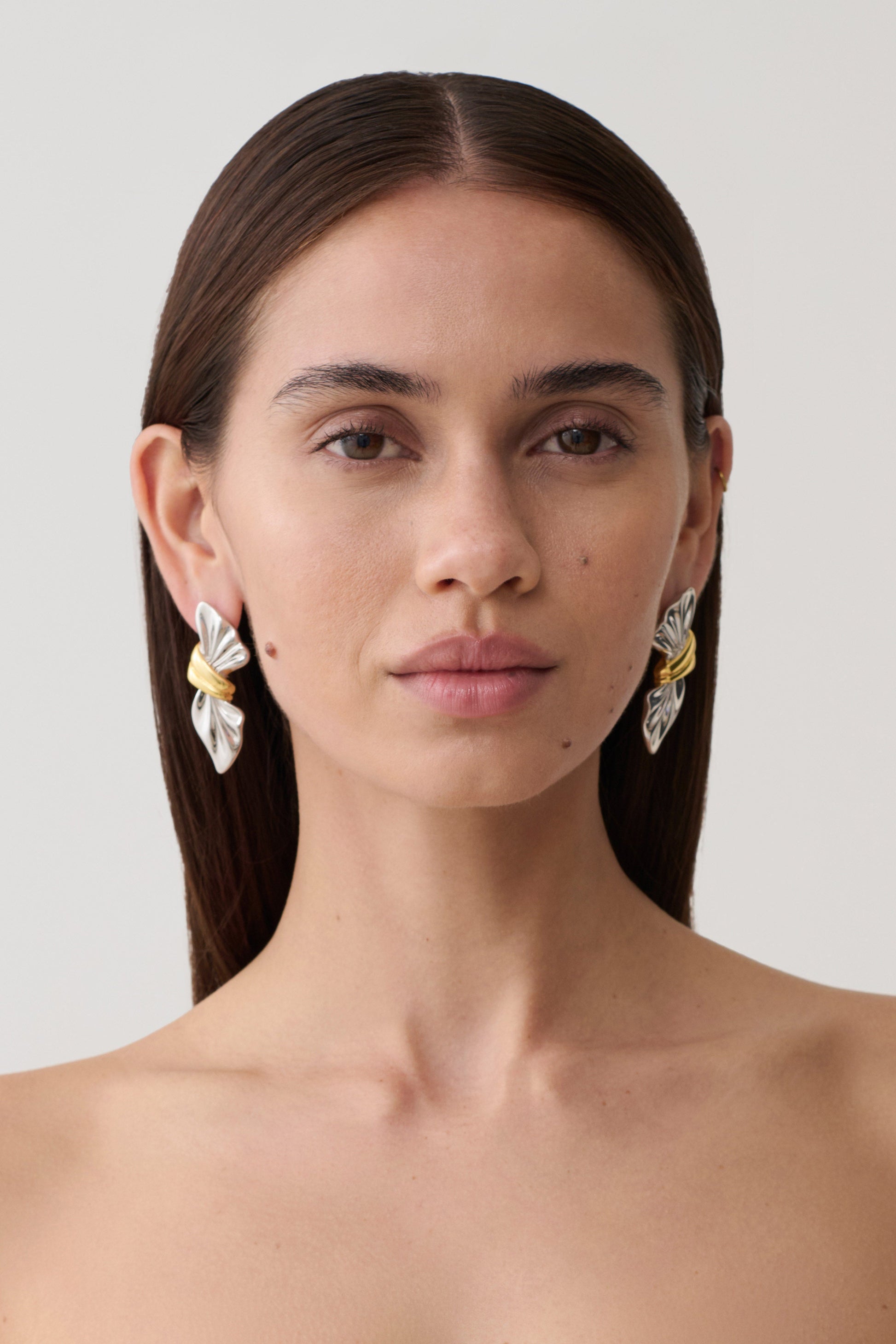 Empress Mixed Metal Twisted Bow Earrings - Silver/Gold #2