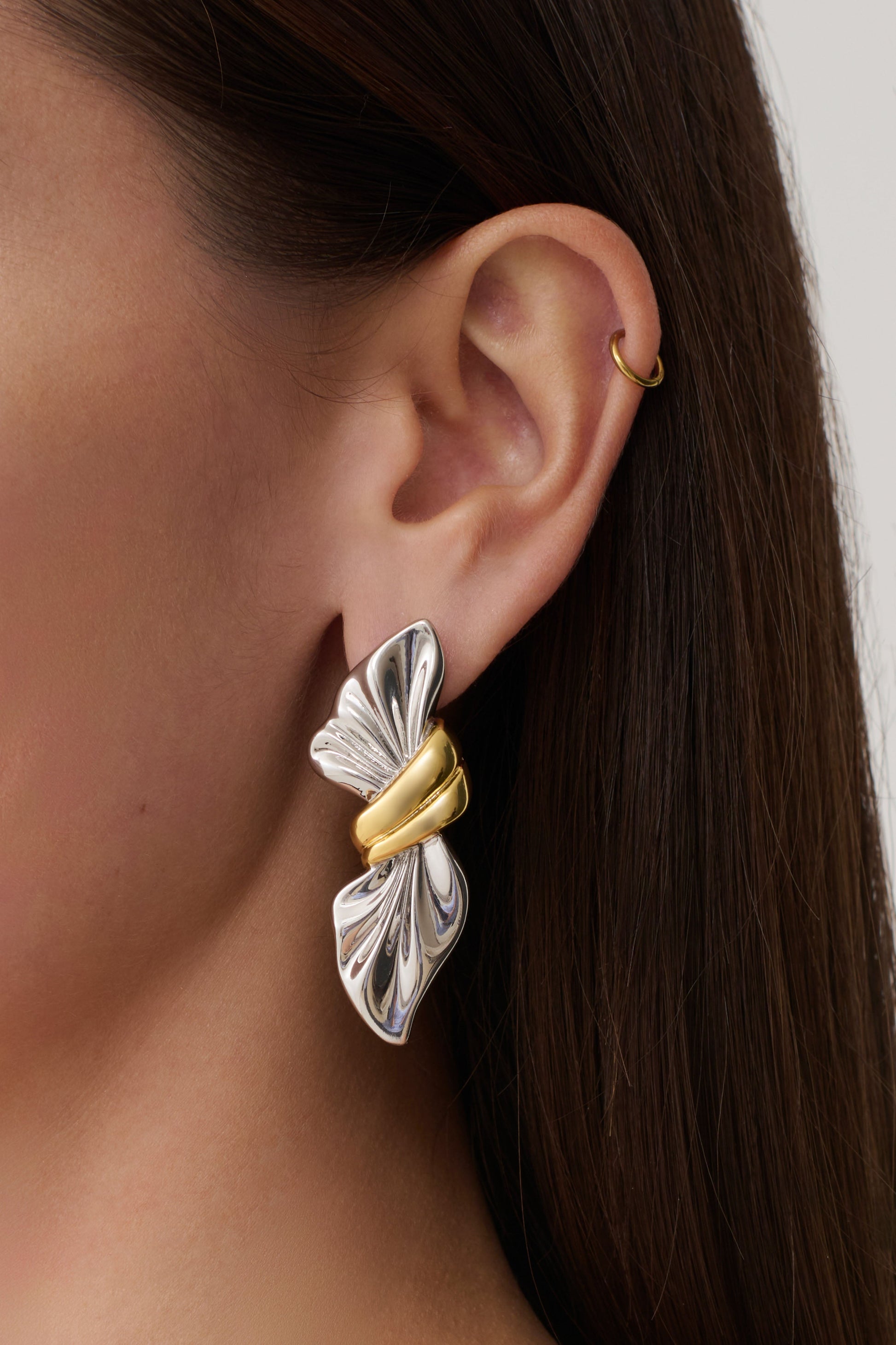 Empress Mixed Metal Twisted Bow Earrings - Silver/Gold #4