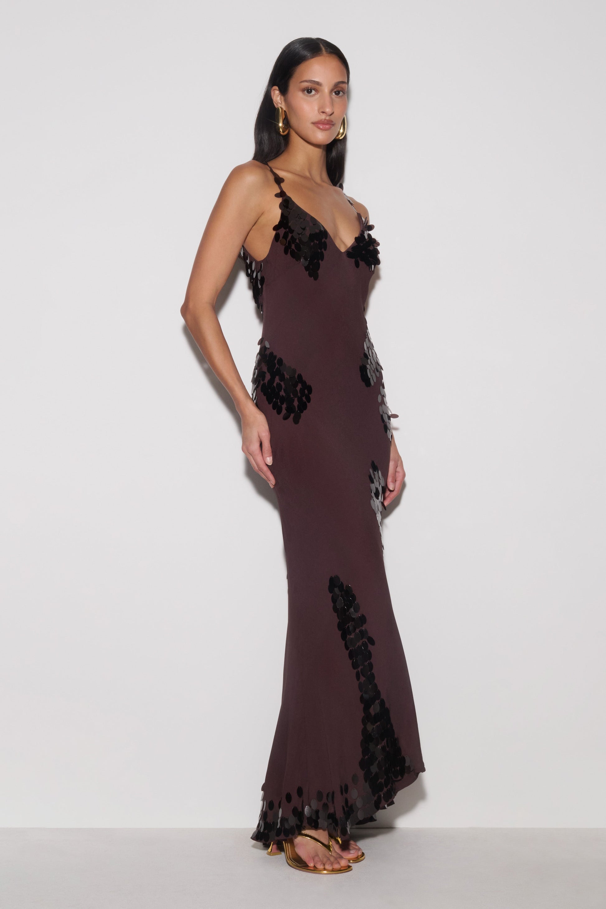 Josette Sequin & Chiffon Maxi Dress - Dark Chocolate #3