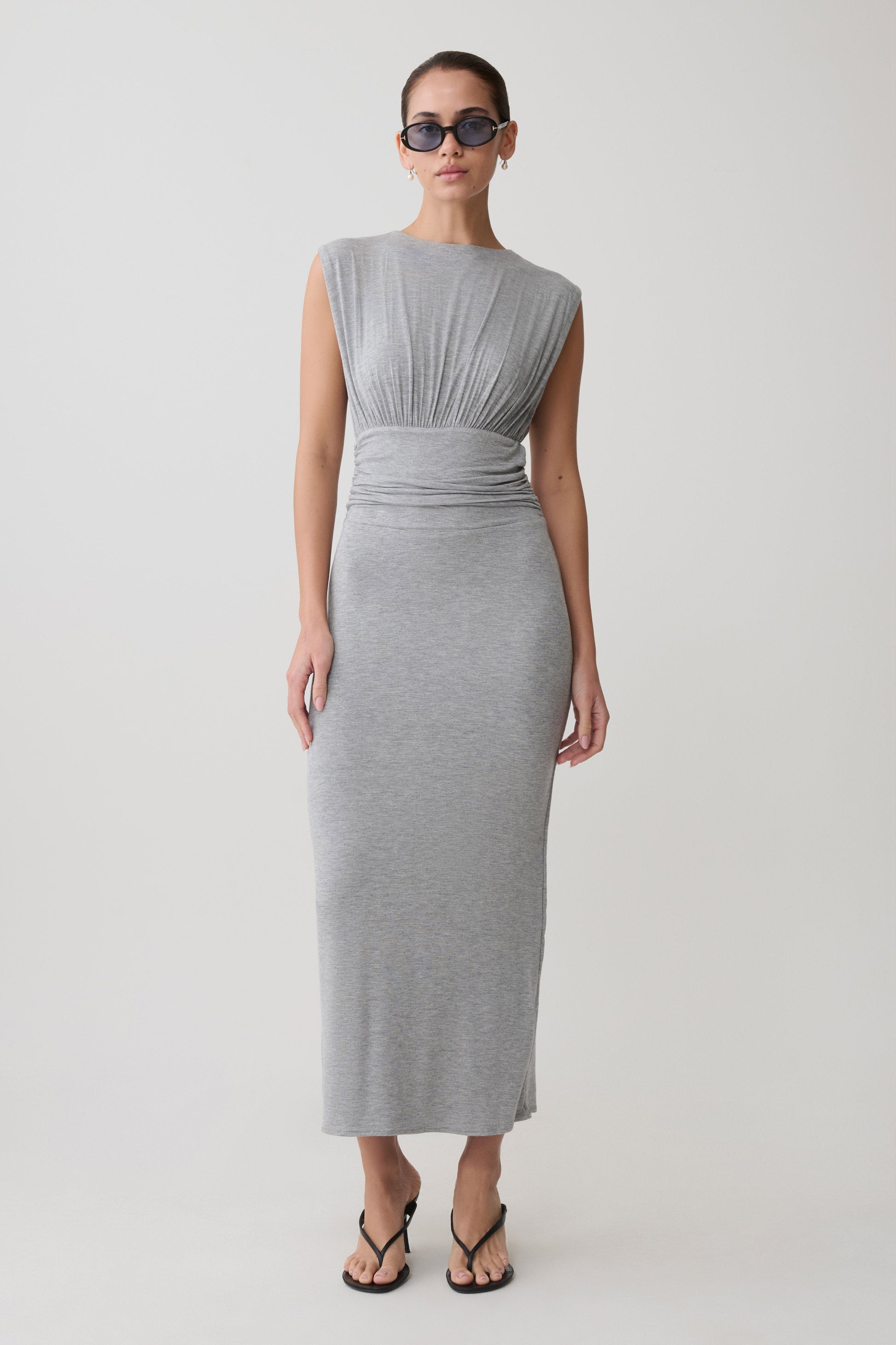 Kura Ruched Modal Sleeveless Midi Dress - Grey Marle #5