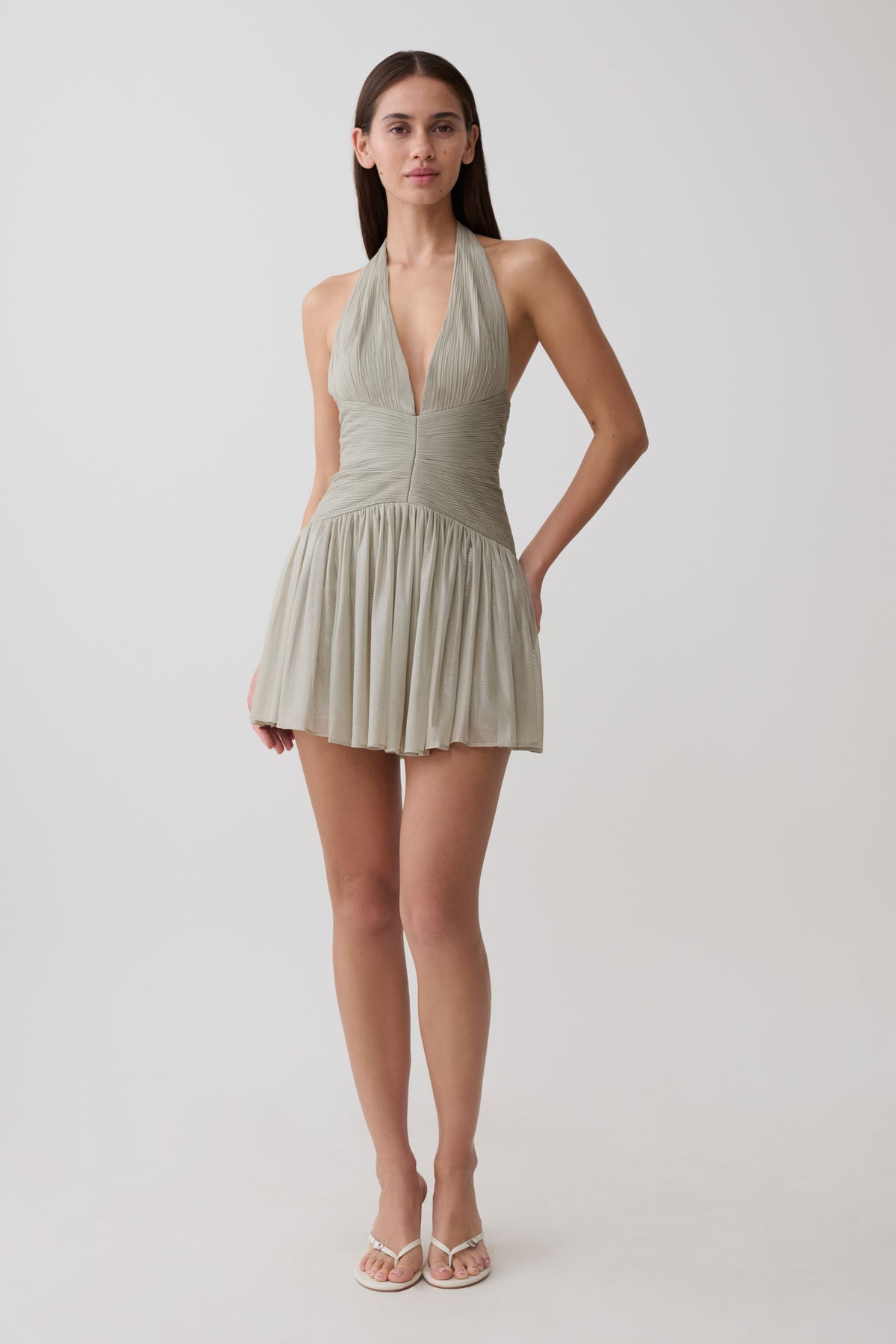 Lucille Halter Pleated Mini Dress - Silver #5