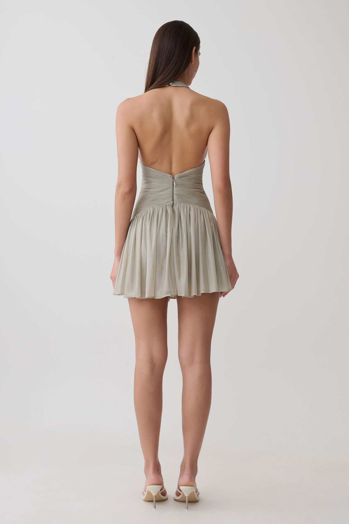 Lucille Halter Pleated Mini Dress - Silver #2