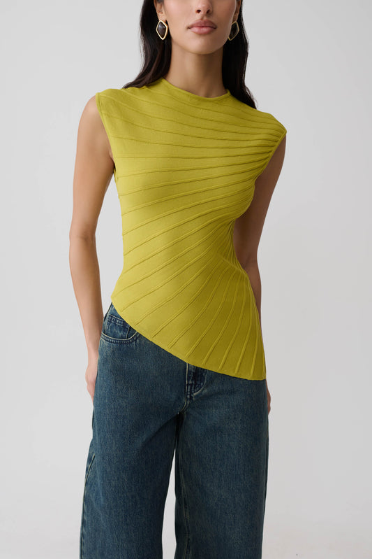 Marylee Knit Ribbed Sleeveless Top - Olive