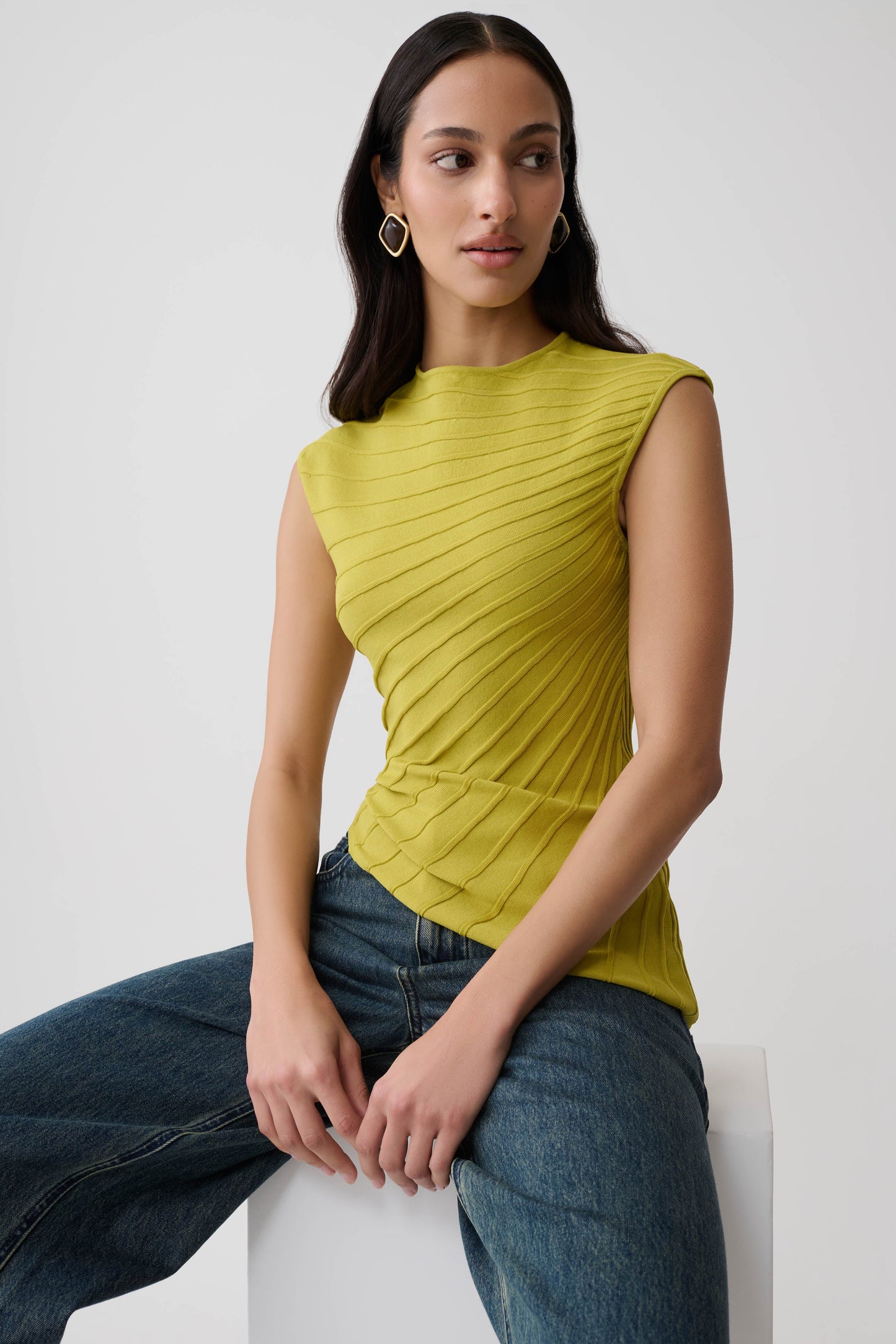 Marylee Knit Ribbed Sleeveless Top - Olive