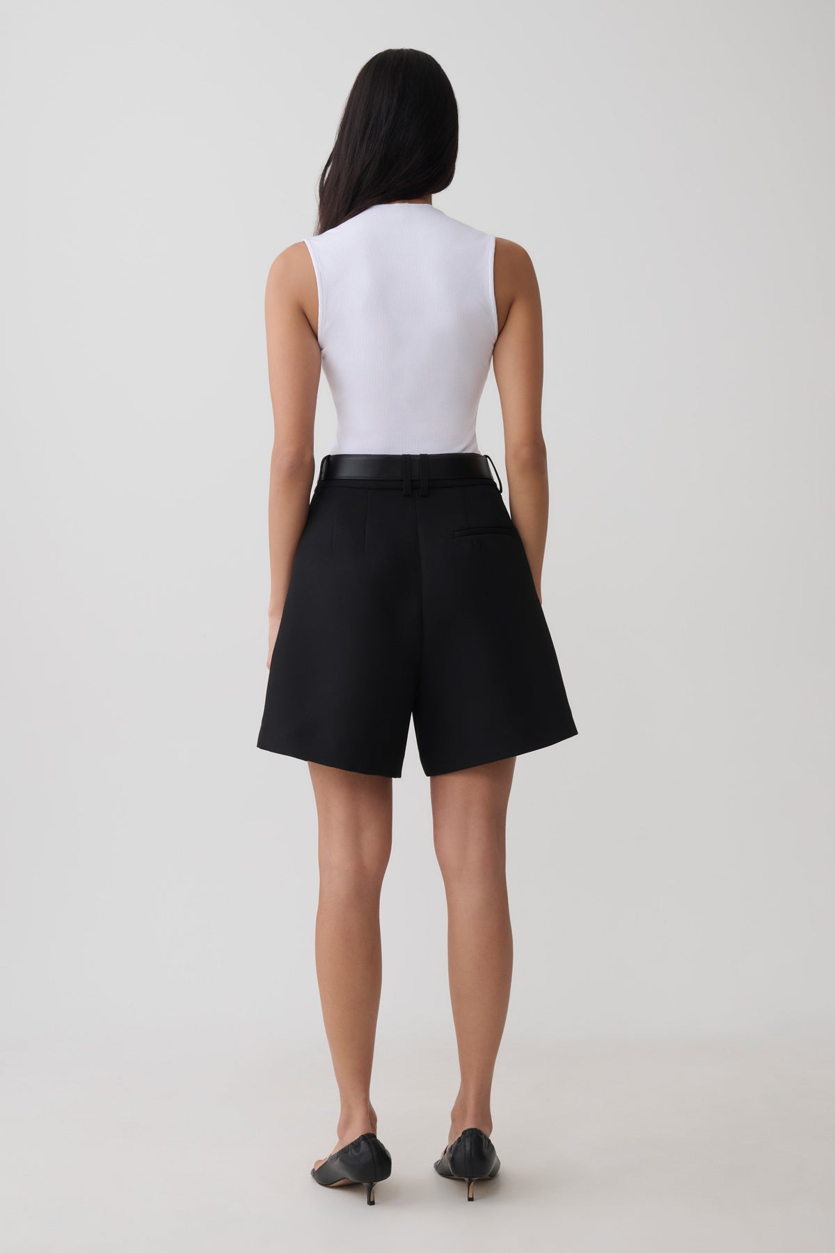 Dominique Pleated Suiting Shorts - Black