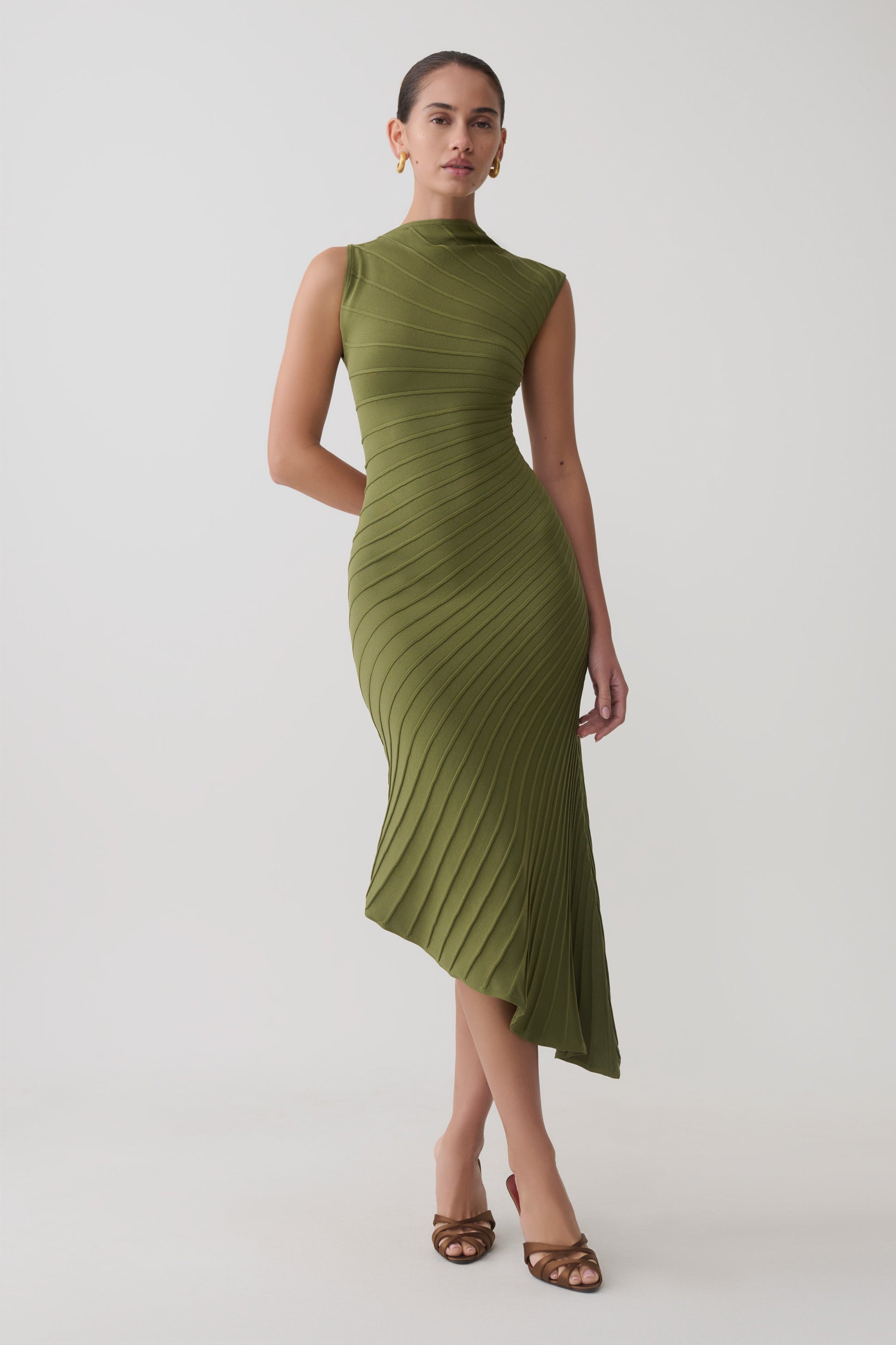 Milasandra Pleated Knit Dress - Olive #3