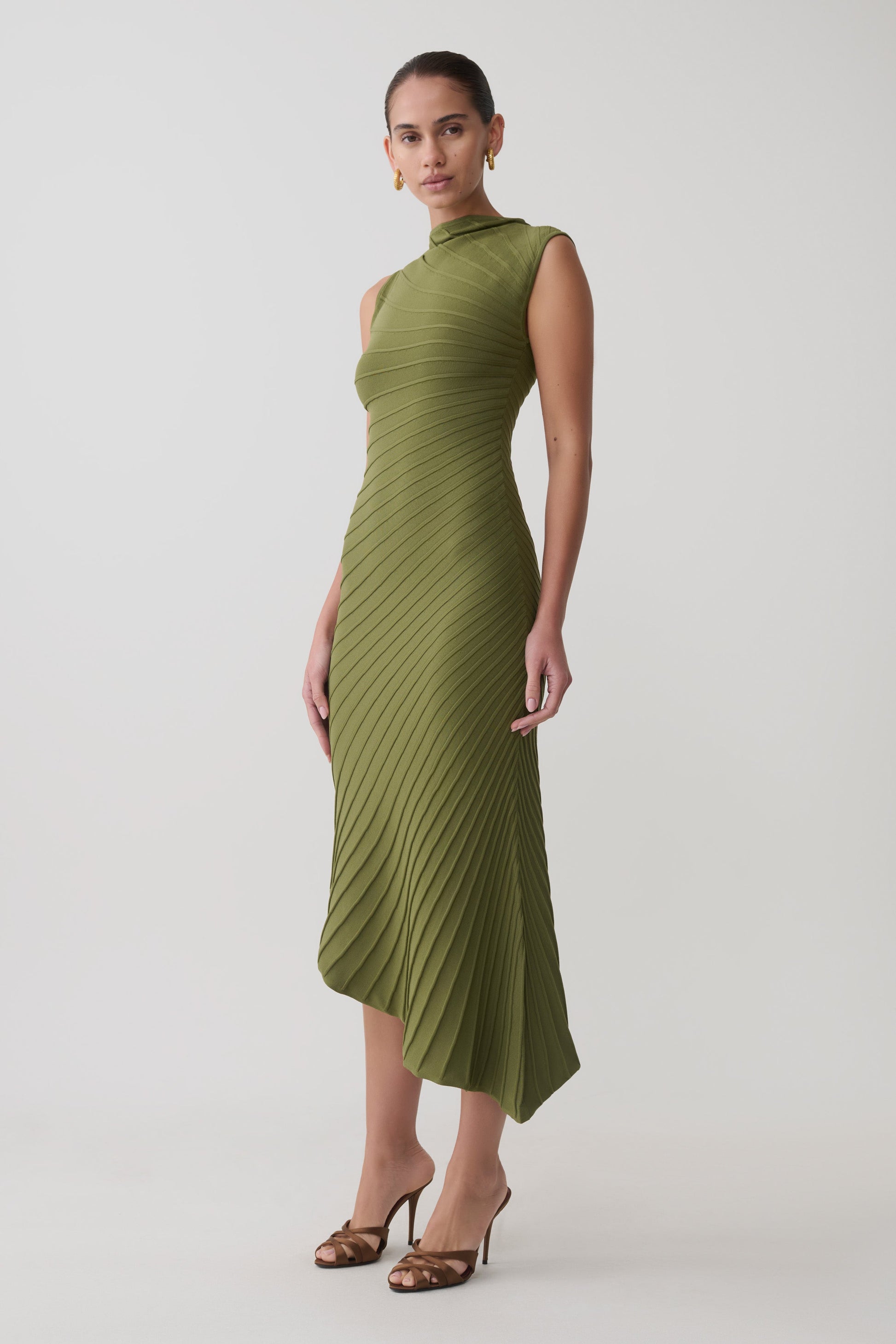 Milasandra Pleated Knit Dress - Olive #4